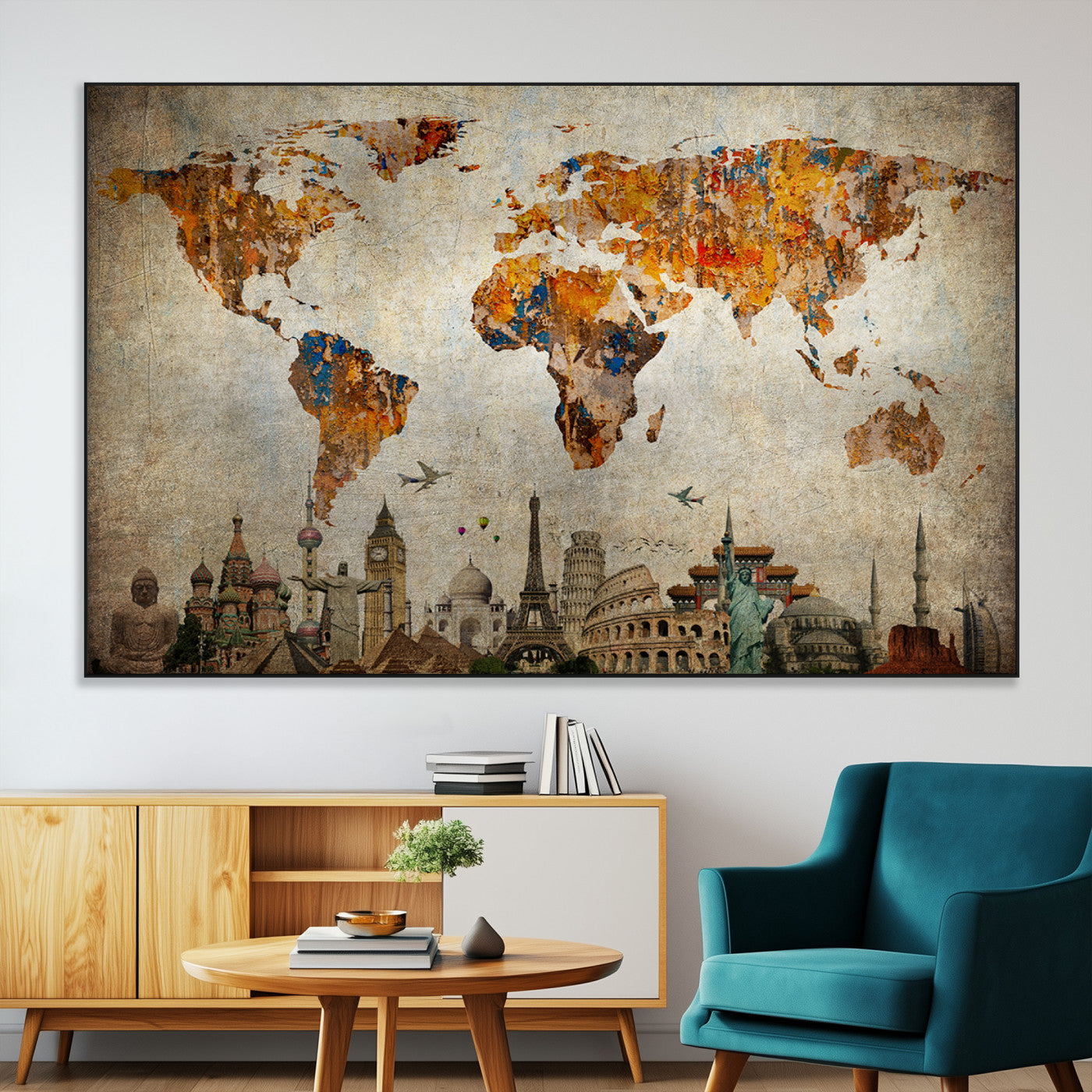 SEG-FC-51X34_Oversize - Push Pin World Map Canvas Print – Framed Wall Art for Couples to Track Their Travels – Anniversary