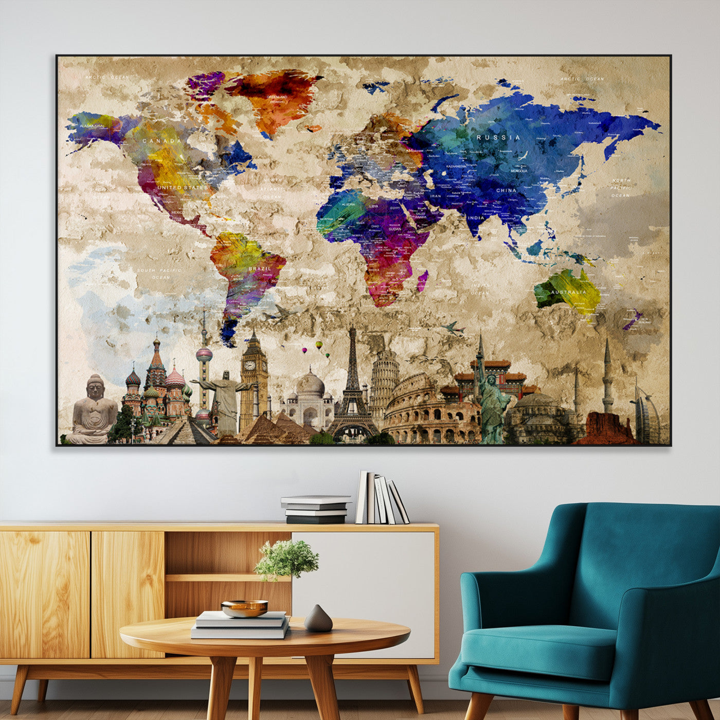 SEG-FC-51X34_Oversize - Push Pin World Map Canvas Print – Framed Wall Art for Couples to Track Their Travels – Anniversary