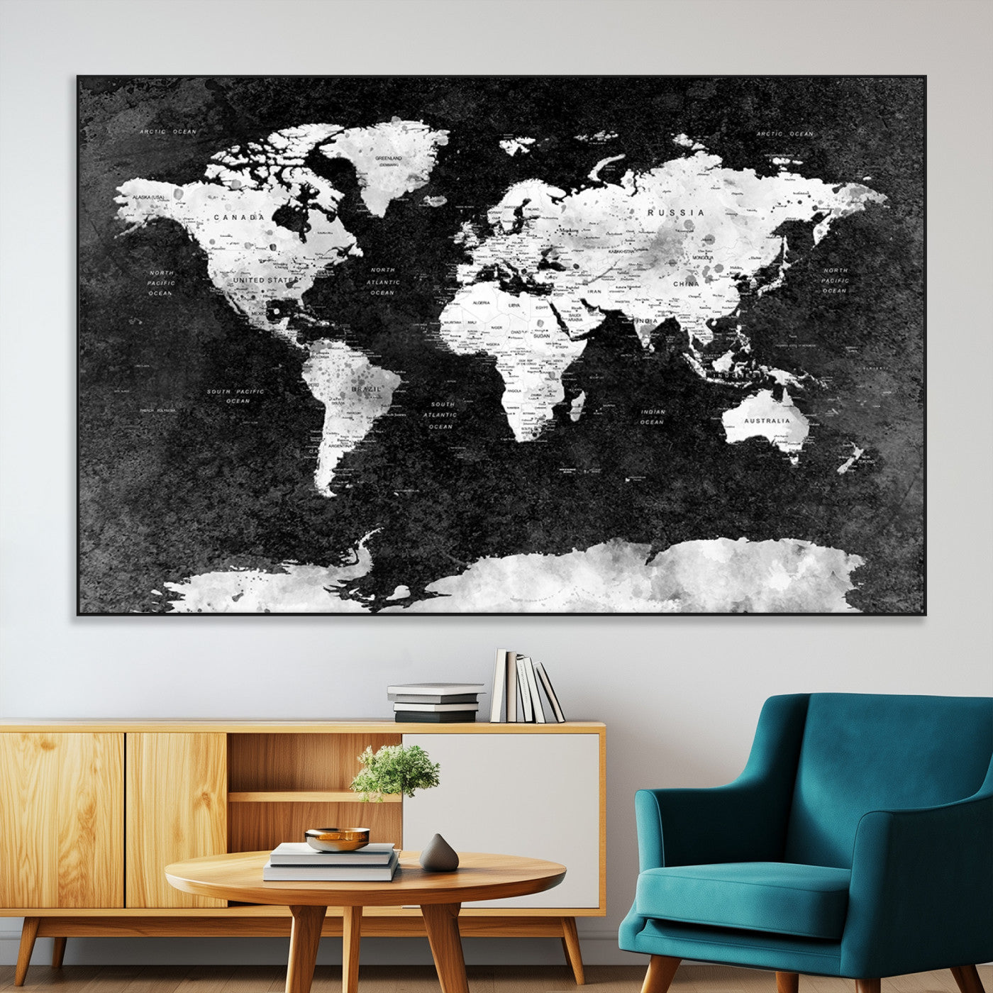 SEG-FC-51X34_Oversize - Push Pin World Map Canvas Print – Framed Wall Art for Couples to Track Their Travels – Anniversary