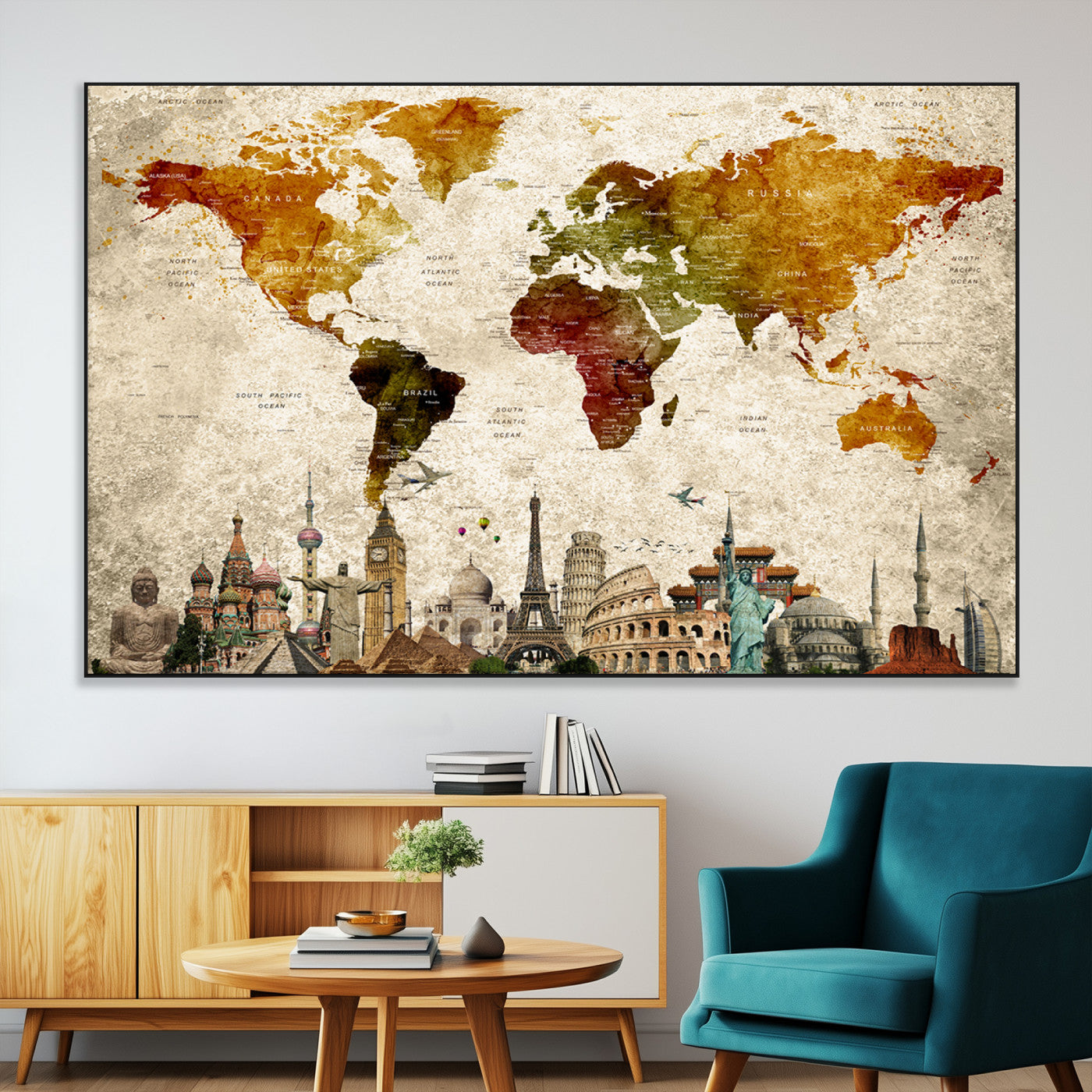SEG-FC-51X34_Oversize - Push Pin World Map Canvas Print – Framed Wall Art for Couples to Track Their Travels – Anniversary