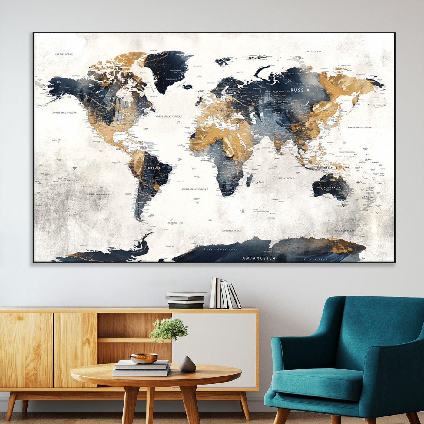 SEG-FC-51X34_Oversize - Push Pin World Map Canvas Print – Framed Wall Art for Couples to Track Their Travels – Anniversary