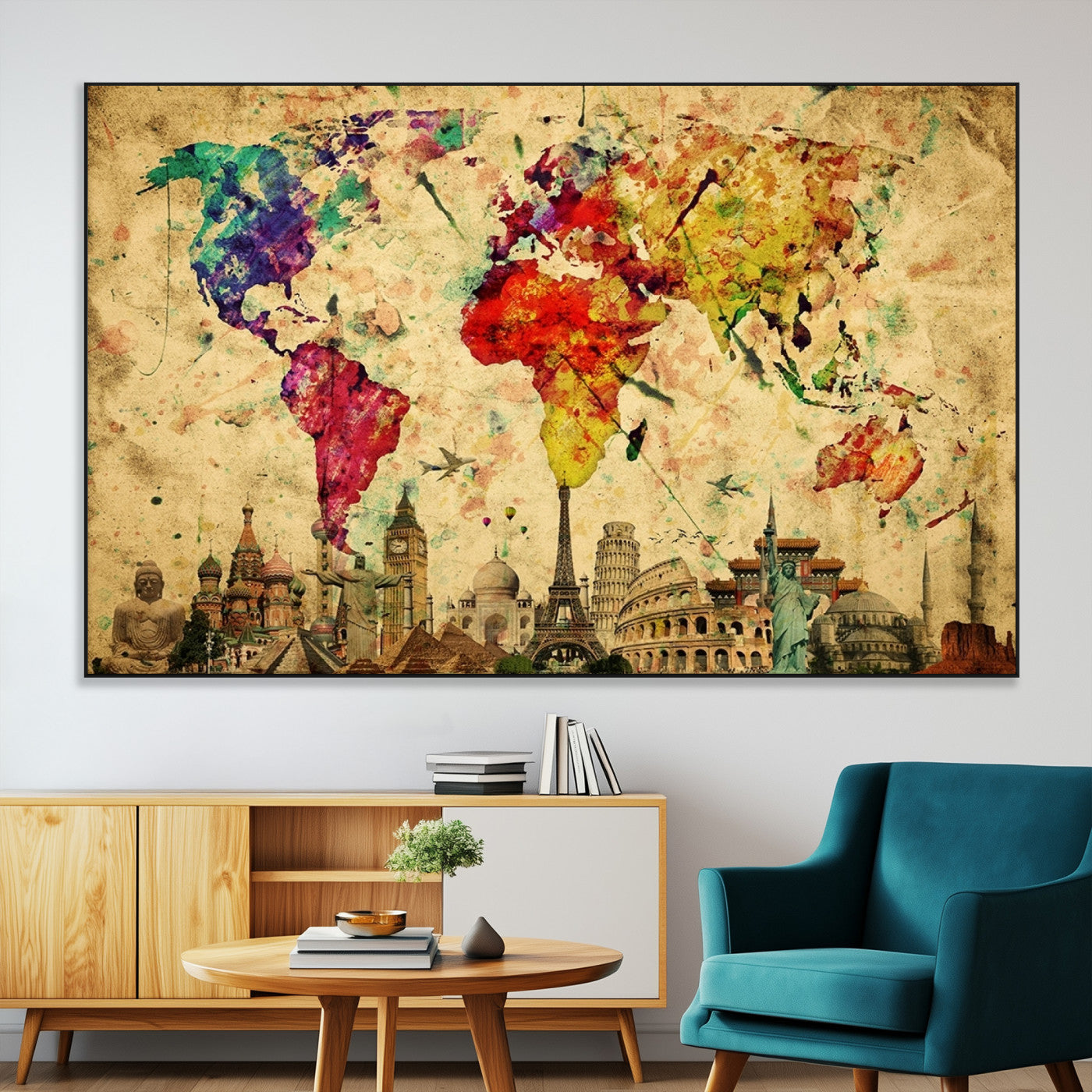 SEG-FC-51X34_Oversize - Colorful World Map Wall Art World Map Canvas Print