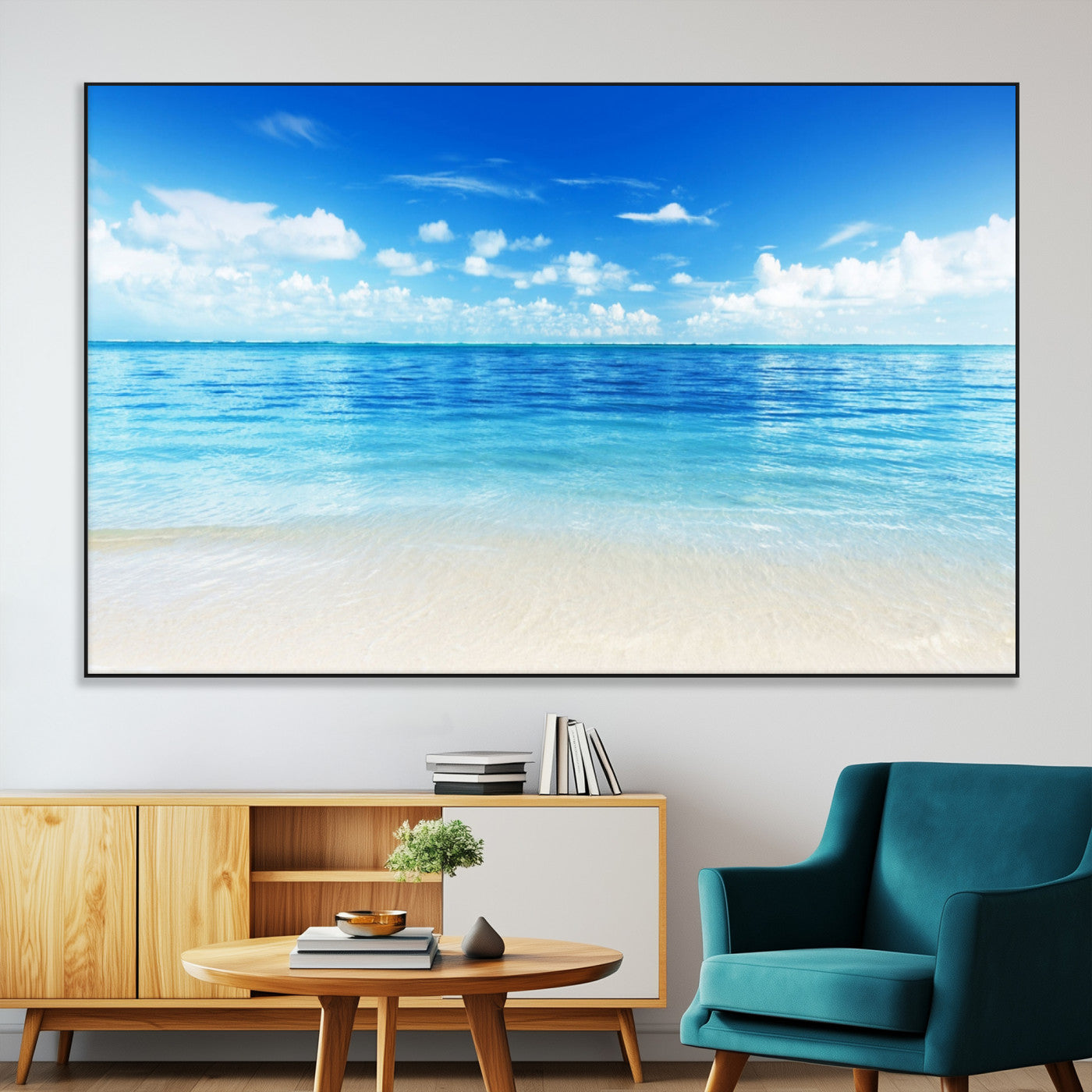 SEG-FC-51X34_Oversize - Beach Scene Canvas Wall Art Print – Tranquil Ocean Horizon and White Sand Beach Wall Decor for Home