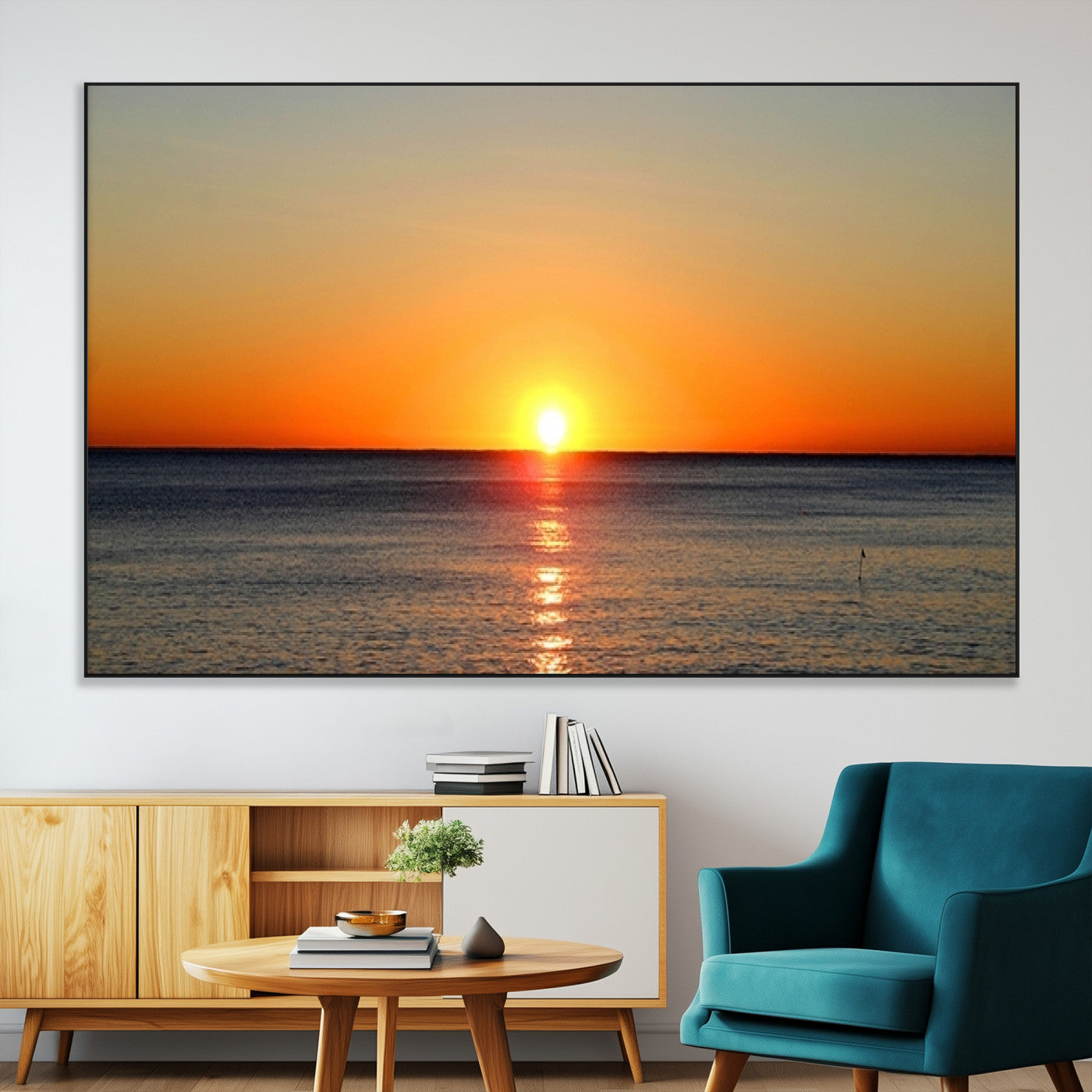 54676-MGV-CV-36X24-Golden Horizon Sunset Over Ocean Wall Art Canvas Print – Tropical Beach Canvas Wall Art – Giclee