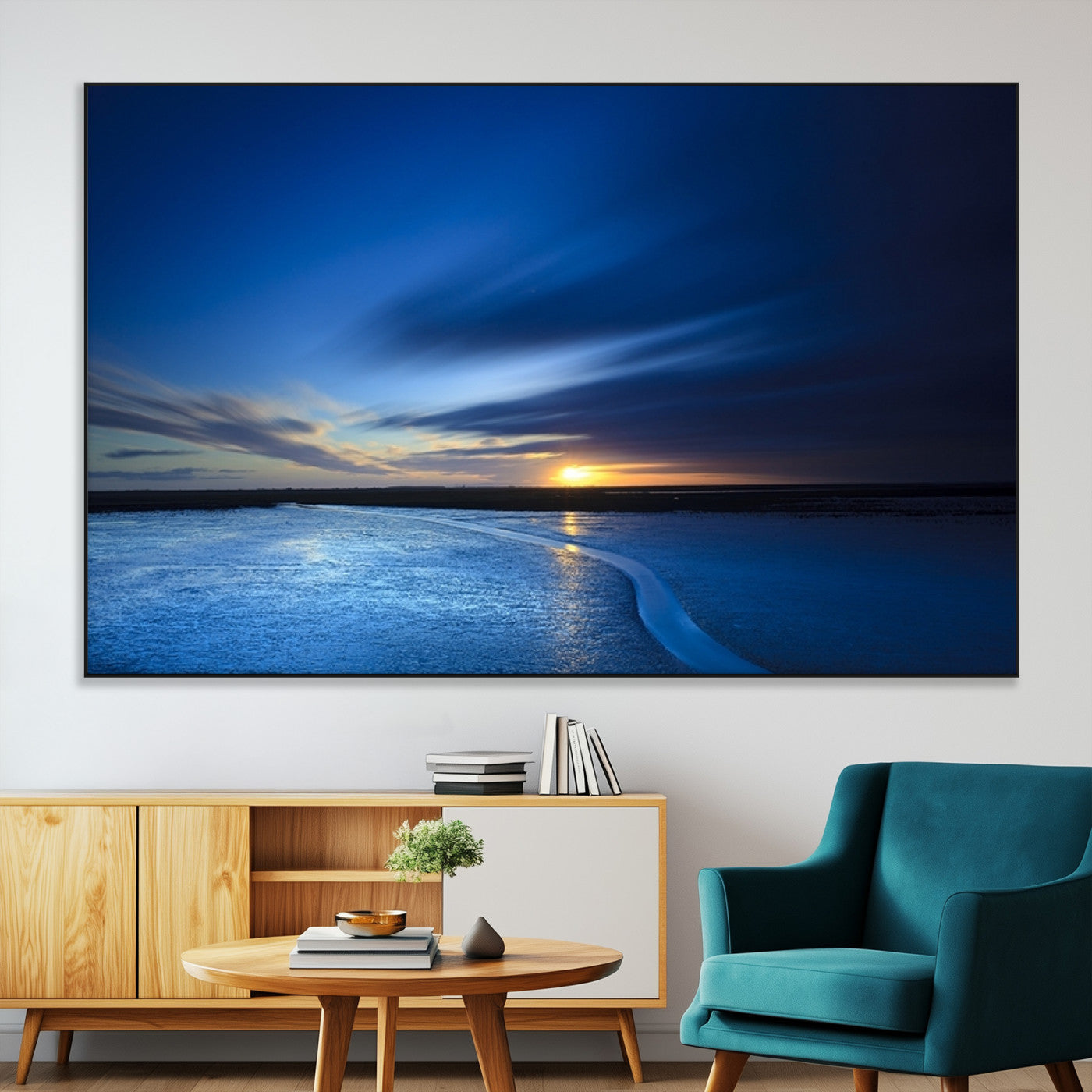 SEG-FC-51X34_Oversize - Blue Sunset Ocean Canvas Wall Art Print – Serene Coastal Horizon Wall Decor for Home or Office –