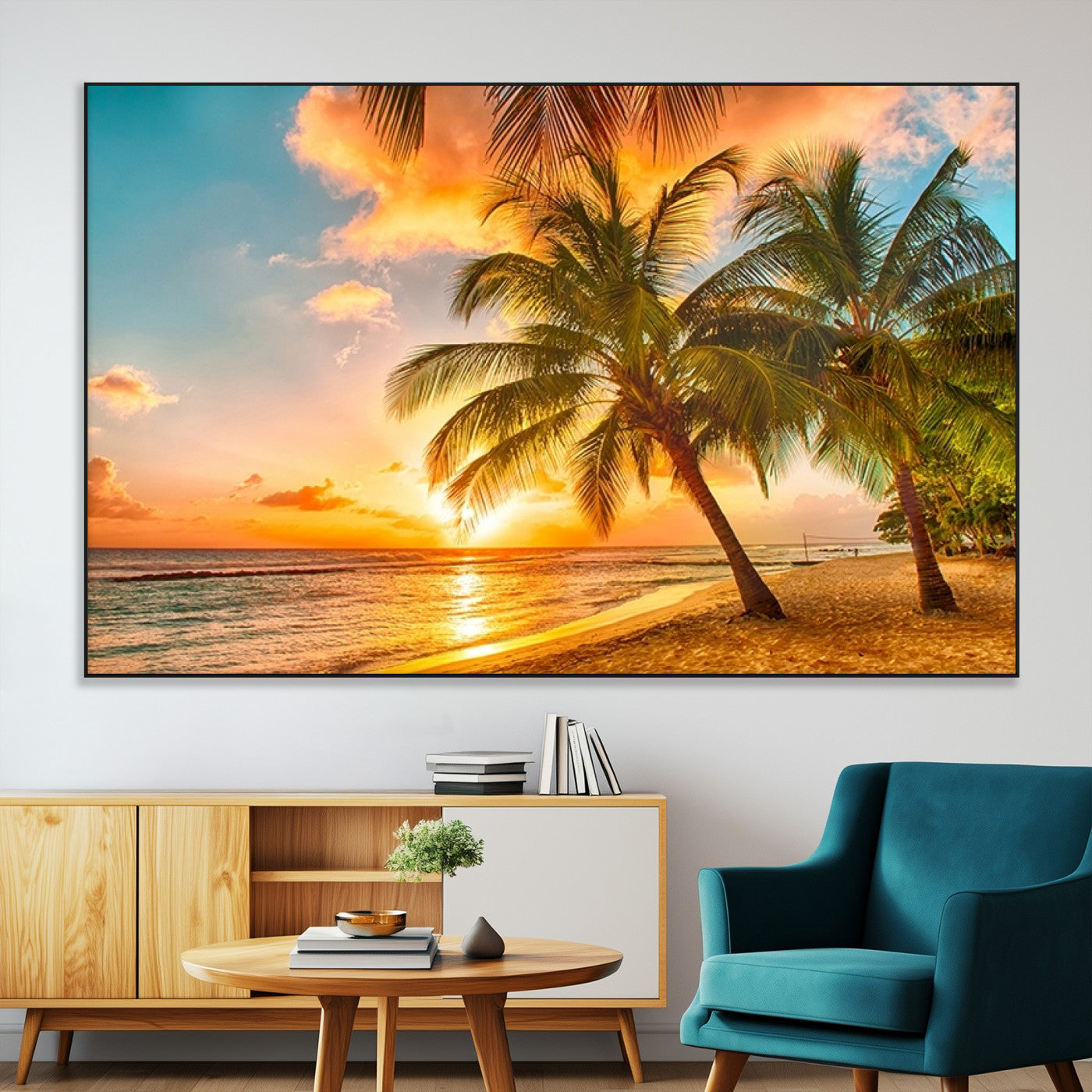 SEG-FC-51X34_Oversize - Tropical Sunset Beach Canvas Wall Art Print – Vibrant Palm Trees and Coastal Sunset Wall Decor for