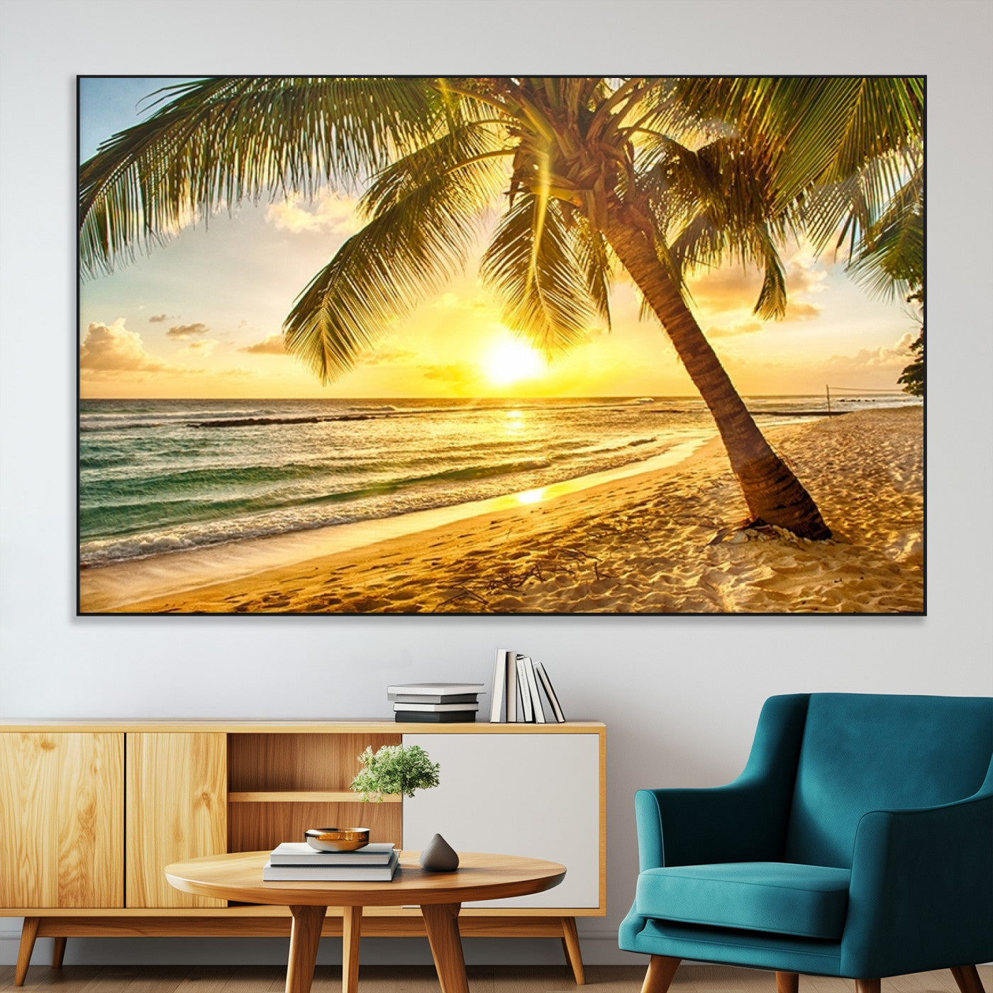 SEG-FC-51X34_Oversize - Beach Sunset Canvas Wall Art Print - Tropical Beach Canvas Wall Art Print – Vibrant Palm Trees and