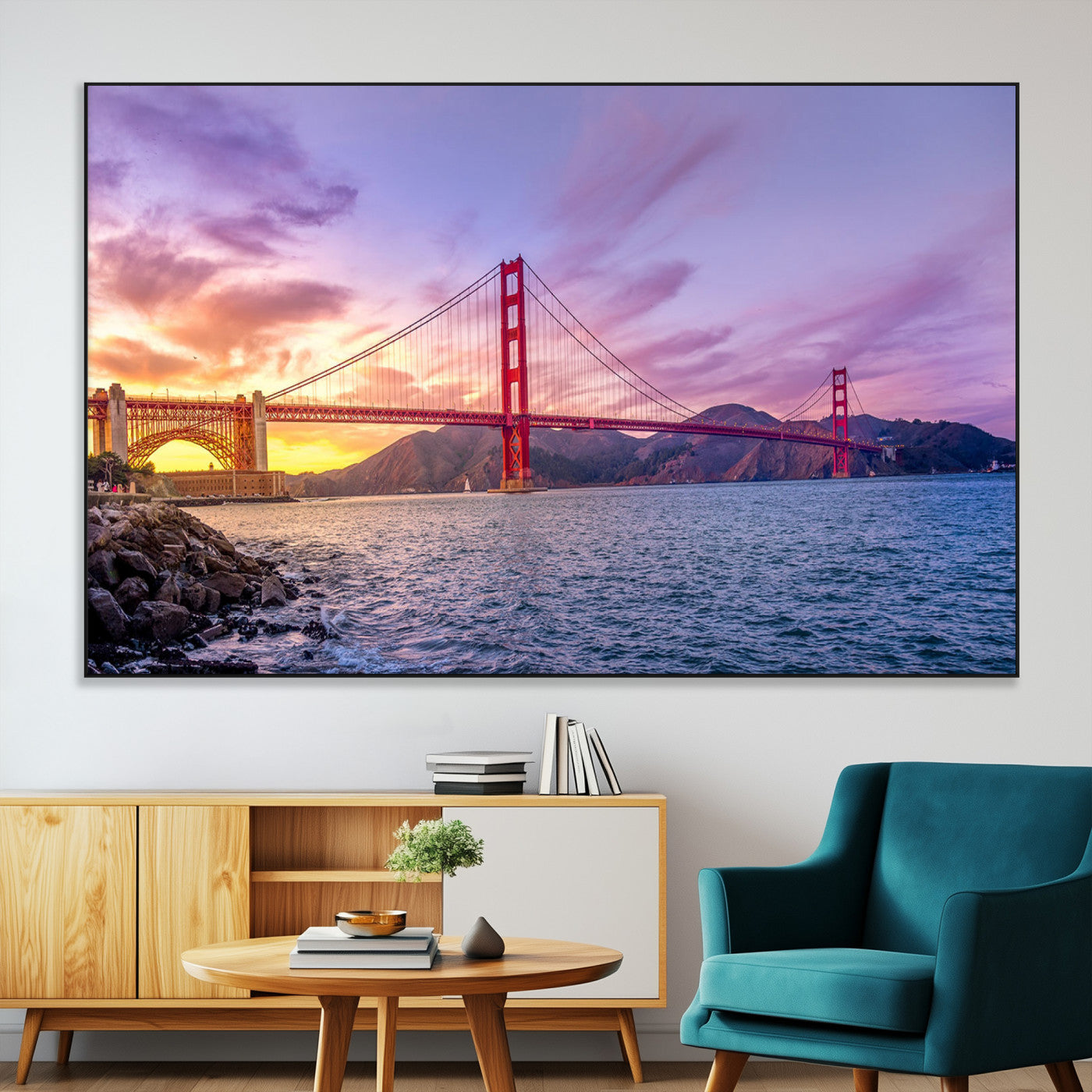 SEG-FC-51X34_Oversize - Golden Gate Bridge Wall Art Print, San Francisco Sunset Canvas Wall Art, Cityscape Canvas Print for
