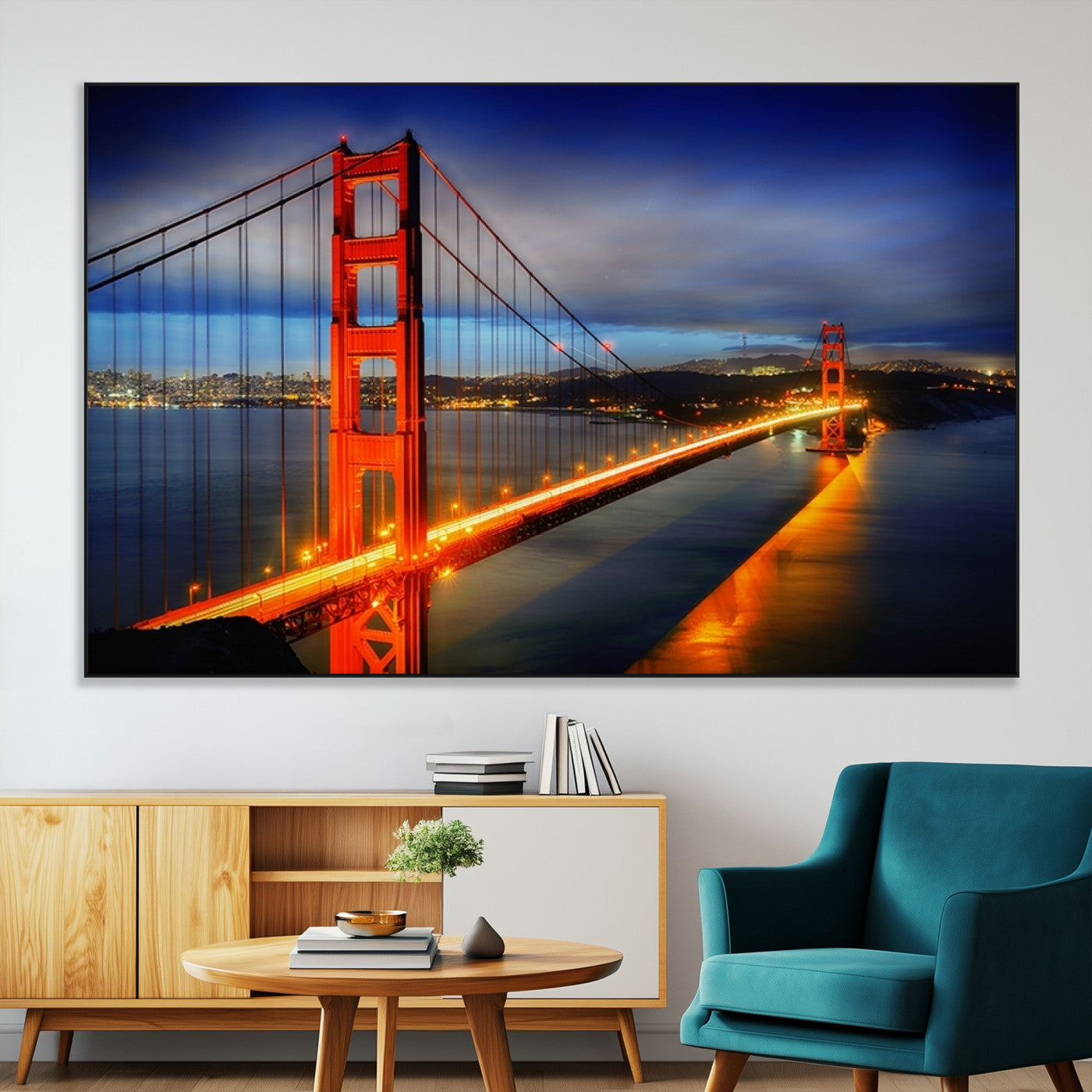 SEG-FC-51X34_Oversize - Large Wall Art San Francisco Canvas Print - Wonderful Golden Gate Bridge at Twilight