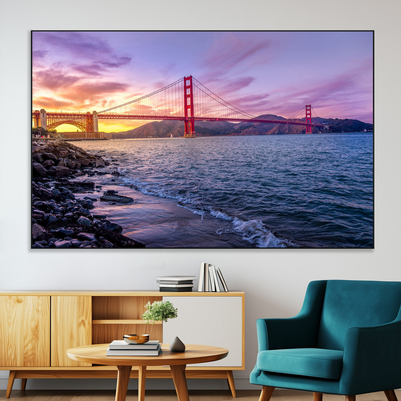 SEG-FC-51X34_Oversize - Golden Gate Bridge Wall Art Print, San Francisco Sunset Canvas Wall Art, Cityscape Canvas Print for
