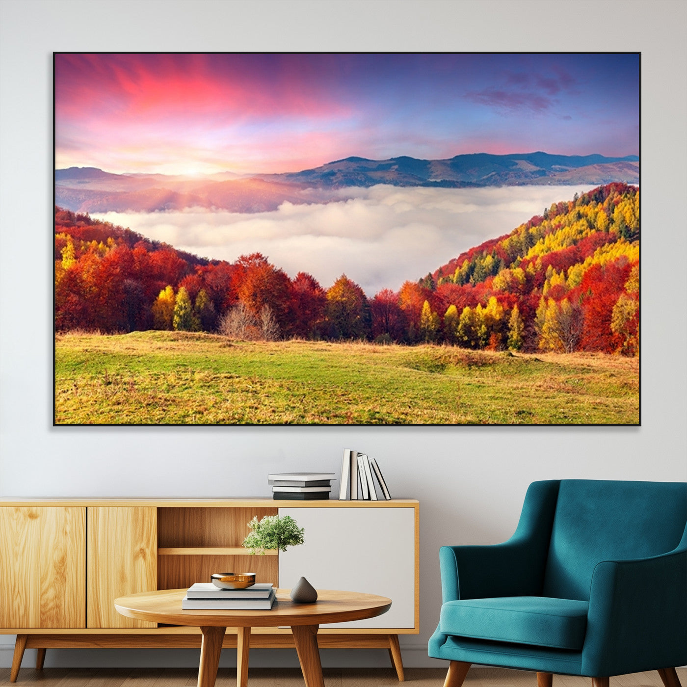 SEG-FC-51X34_Oversize - Autumn Mountain Foggy Landscape Wall Art Canvas Print | Beautiful Forest Canvas Print | Misty
