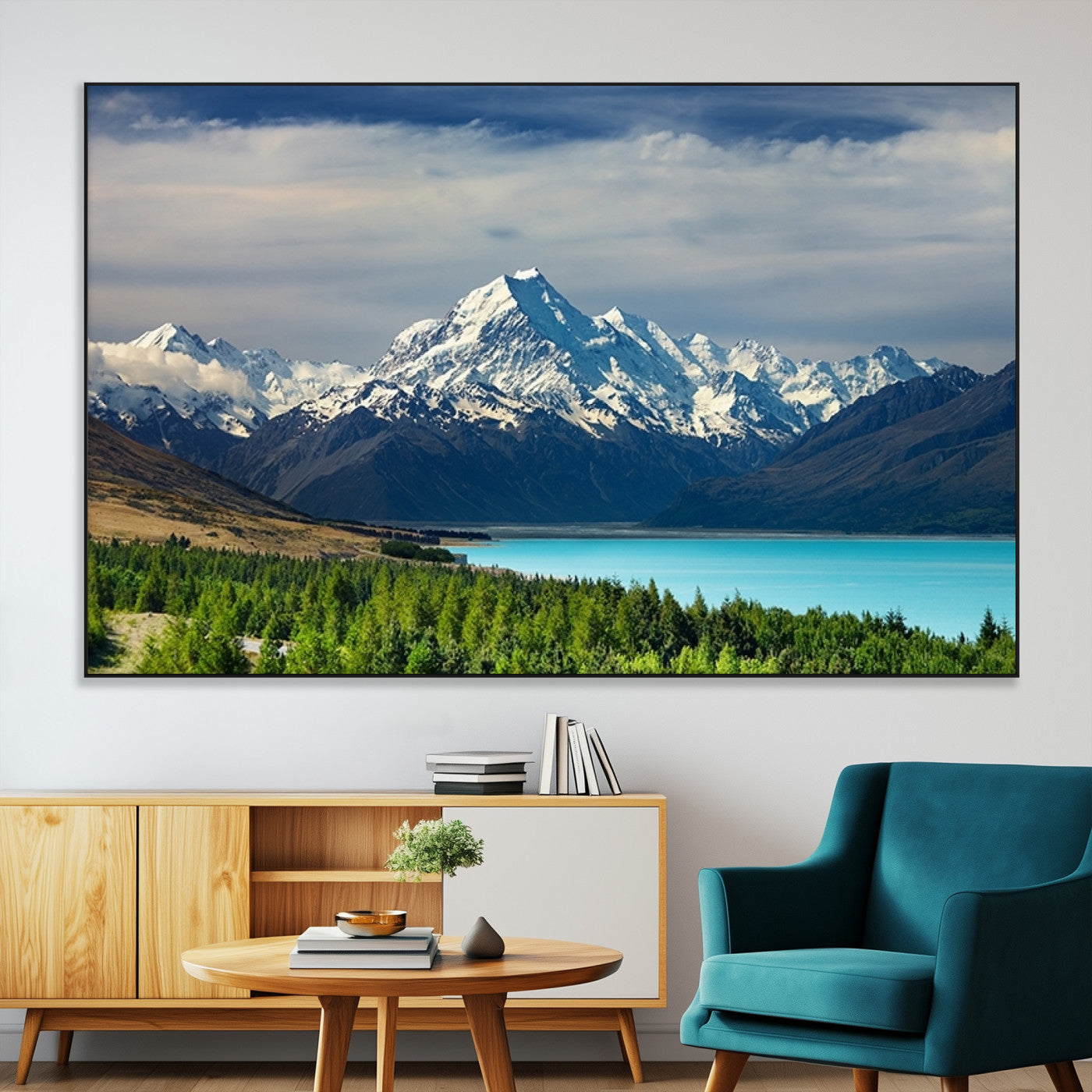 SEG-FC-51X34_Oversize - Mount Cook and Lake Pukaki Canvas Wall Art Print – Majestic Snow-Capped Peaks and Serene Lake Wall