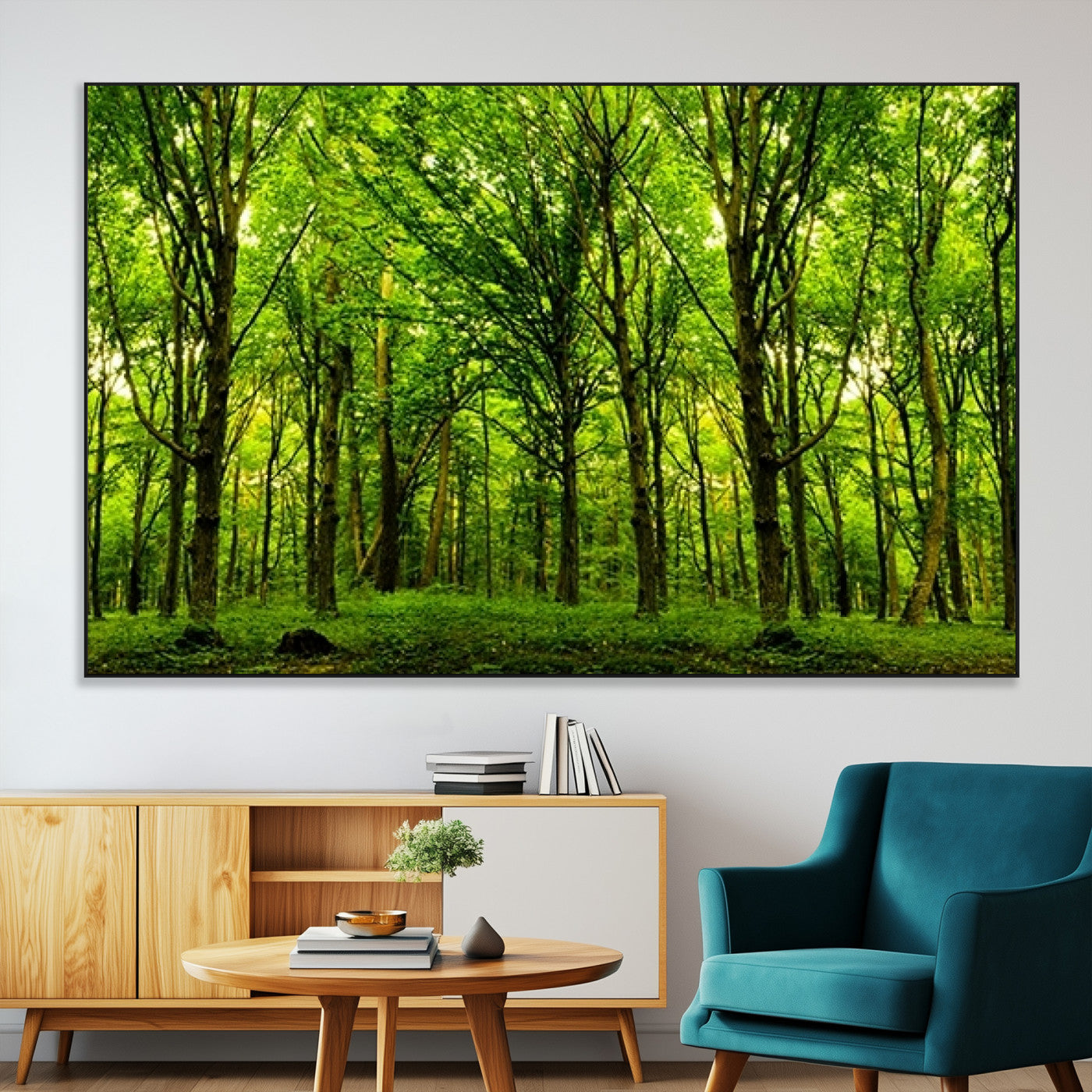 SEG-FC-51X34_Oversize - Lush Green Forest Canvas Print | 3-Panel Forest Wall Art | Nature Landscape for Living Room