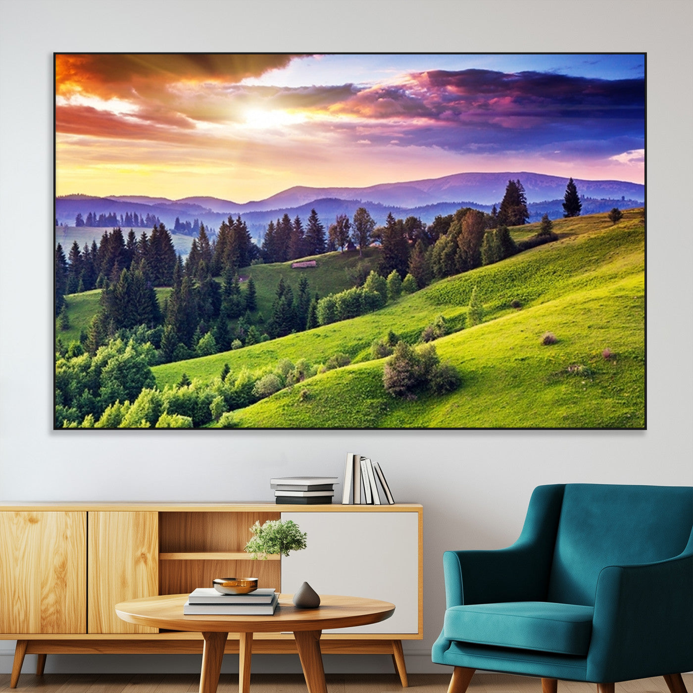SEG-FC-51X34_Oversize - Green Hills and Sunset Wall Art Print - Scenic Landscape with Lush Greenery and Vibrant Sky, Ready