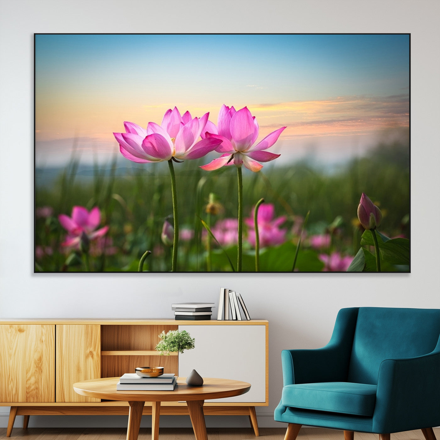 SEG-FC-51X34_Oversize - Pink Flower on the Mountain Canvas Print, Framed Pink Flower Canvas Wall Art