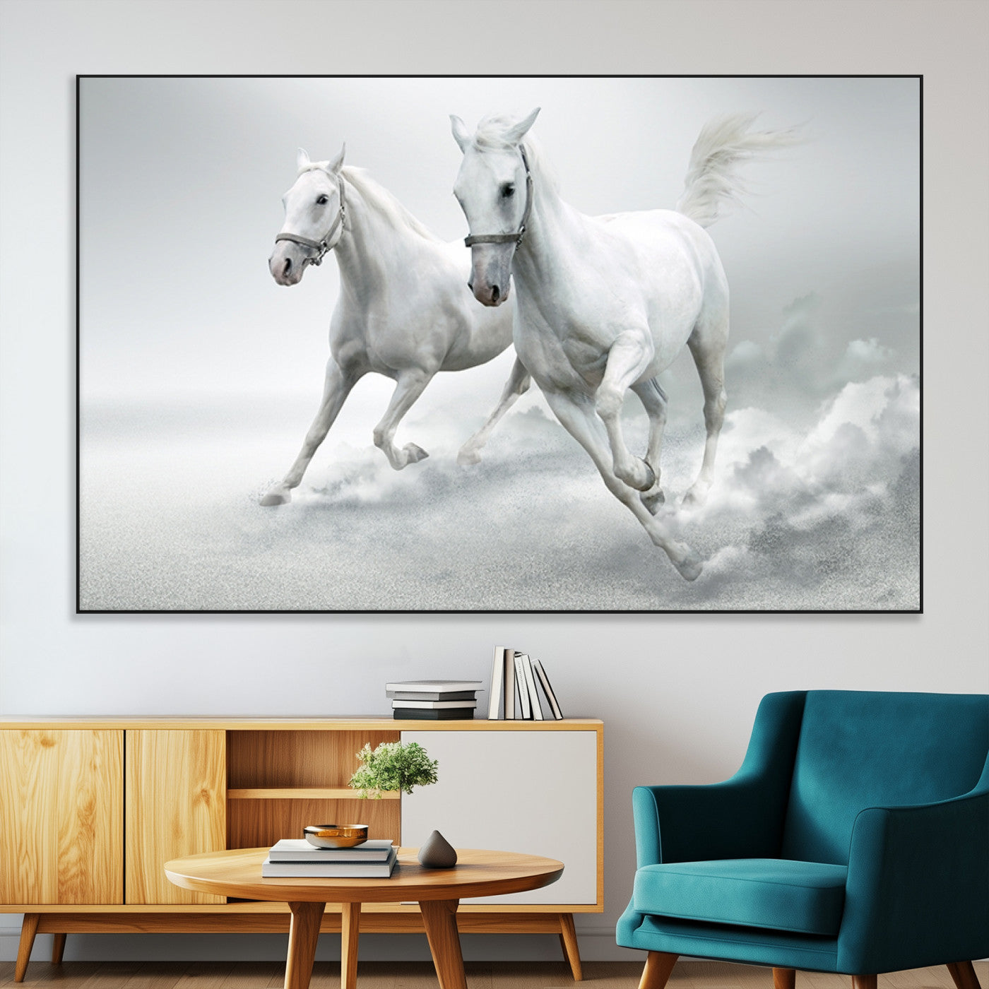 SEG-FC-51X34_Oversize - Large Wall Art Animal Canvas Print - Beautiful Running White Horses