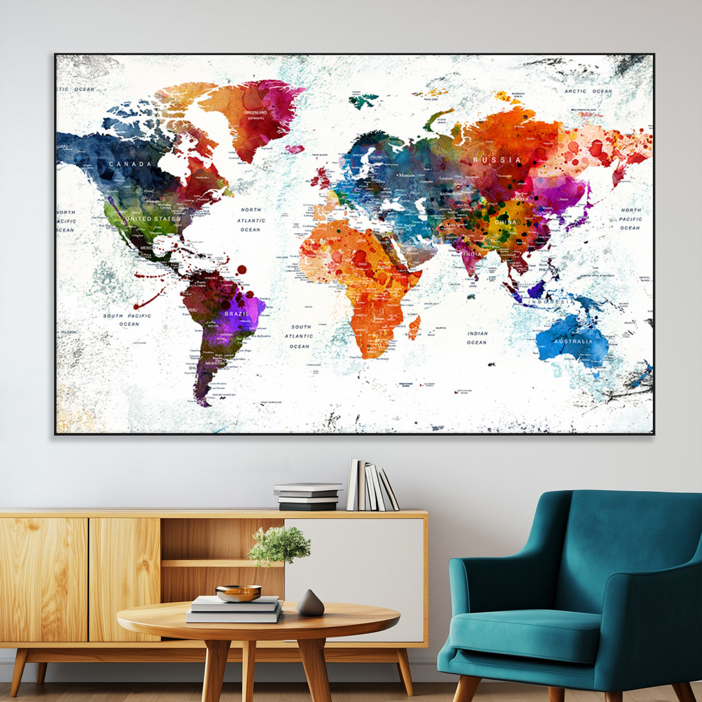 SEG-FC-51X34_Oversize - Push Pin World Map Canvas Print – Framed Wall Art for Couples to Track Their Travels – Anniversary