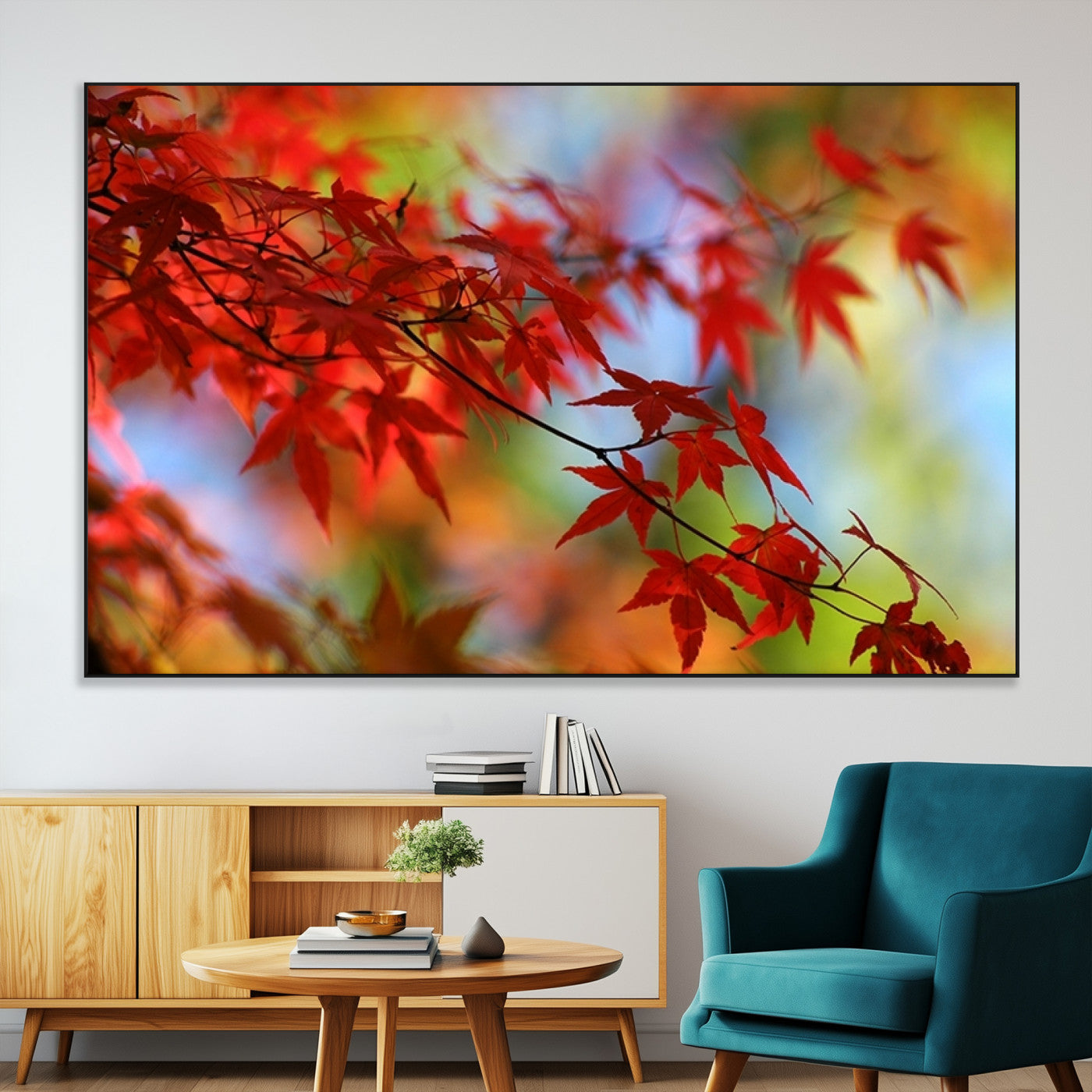 SEG-FC-51X34_Oversize - Red Leaves Autumn Forest Wall Art Canvas, Red Leaves Autumn Forest Canvas Print