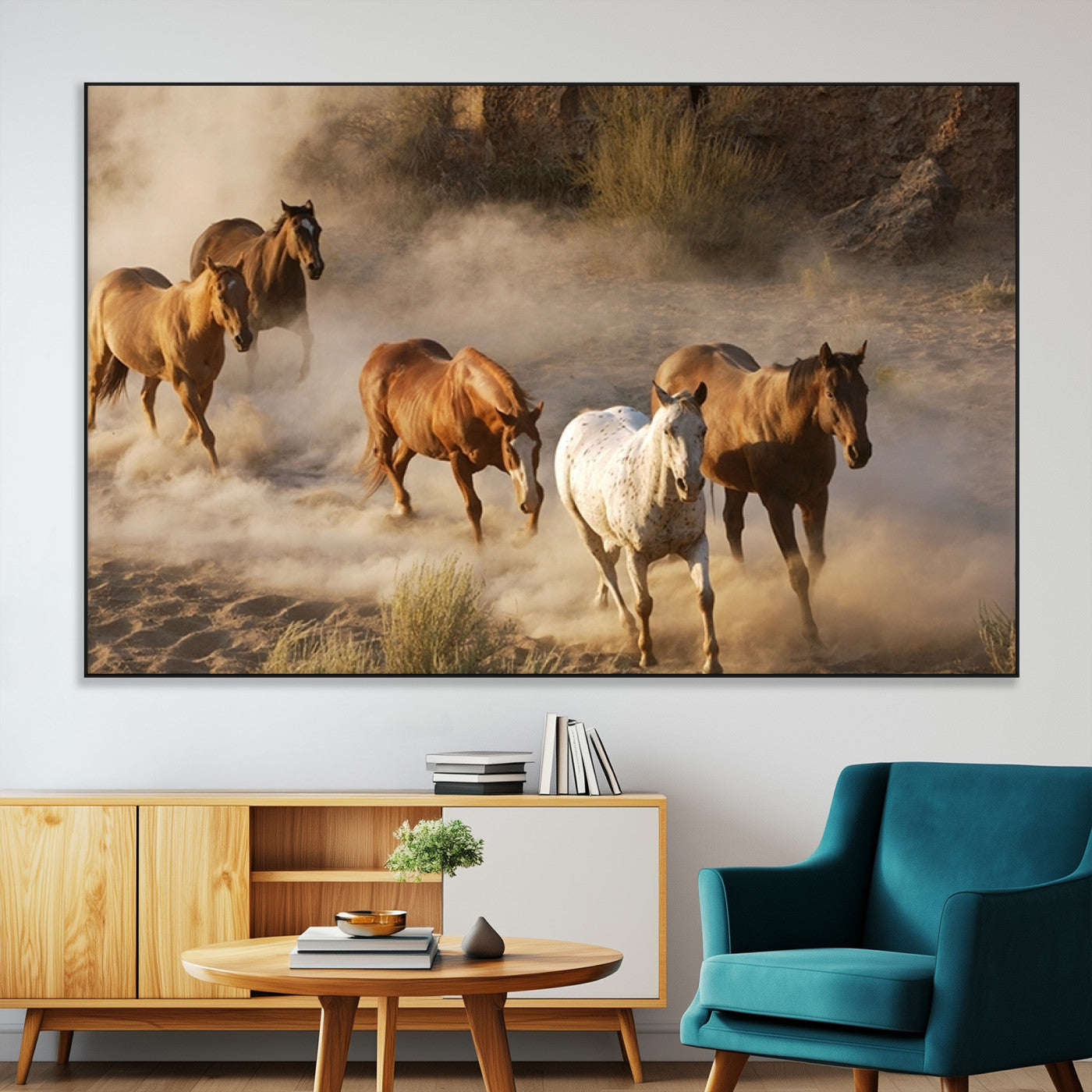 SEG-FC-51X34_Oversize - Large Wall Art 5 Horses Running on Sand Canvas Print