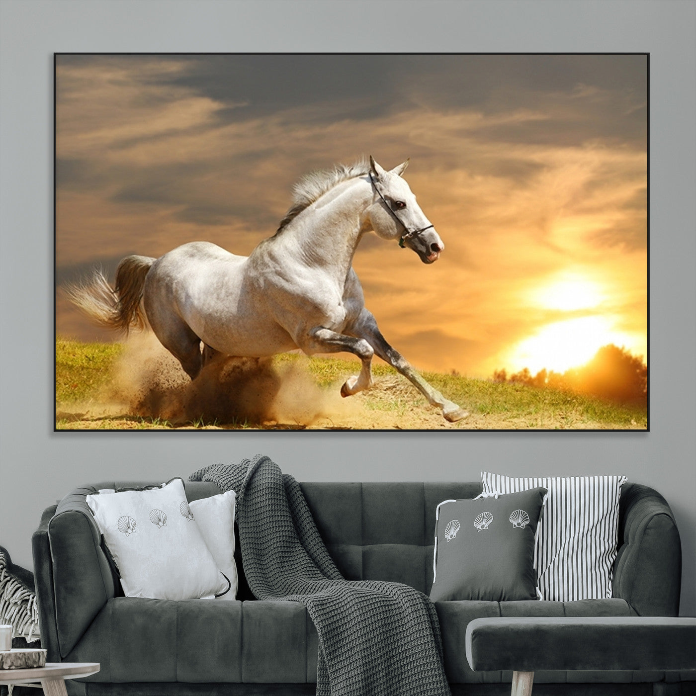 SEG-FC-51X34_Oversize - Large Wall Art Galloping White Horse at Sunset Canvas Print