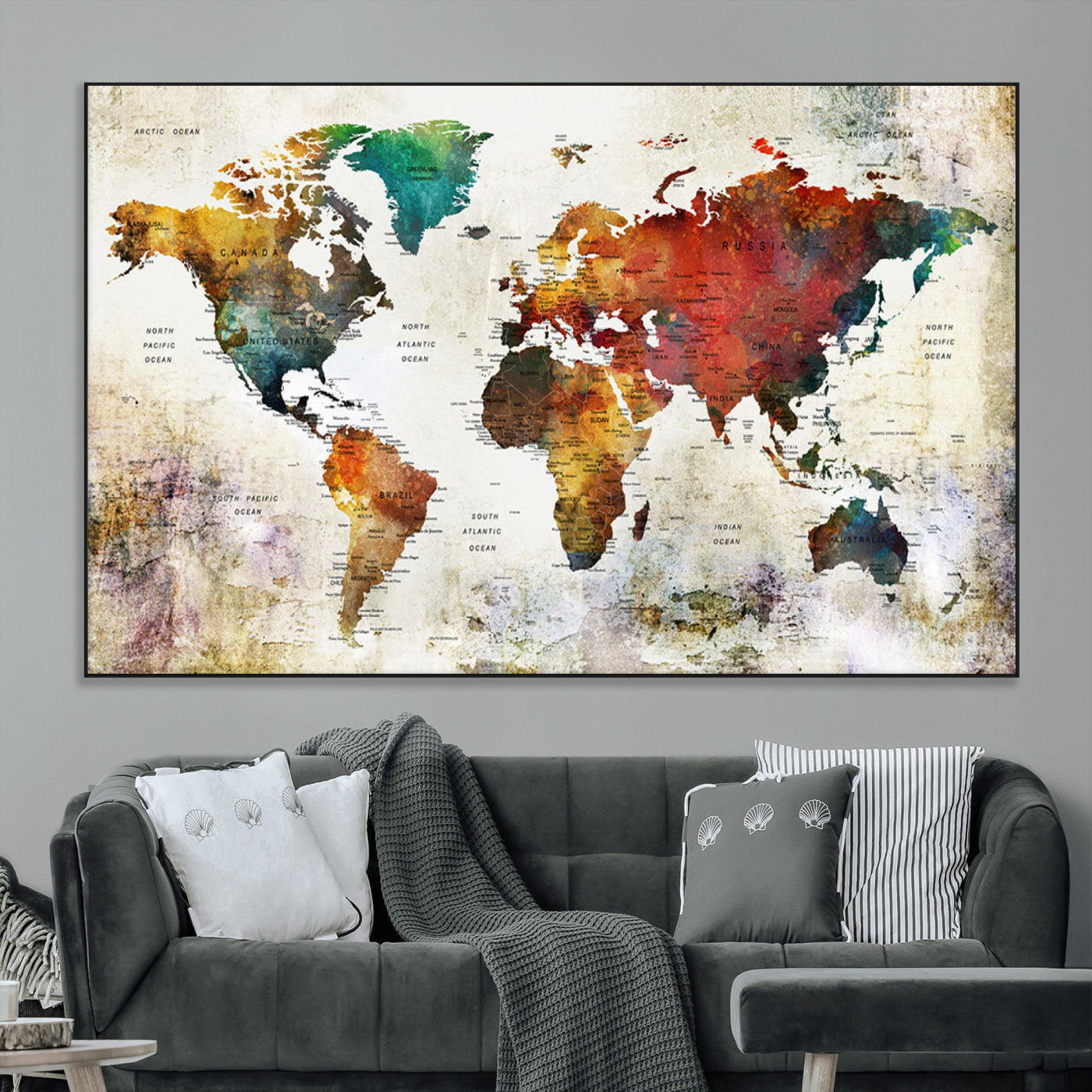 -Push Pin World Map Canvas Print – Framed Wall Art for Couples to Track Their Travels – Anniversary