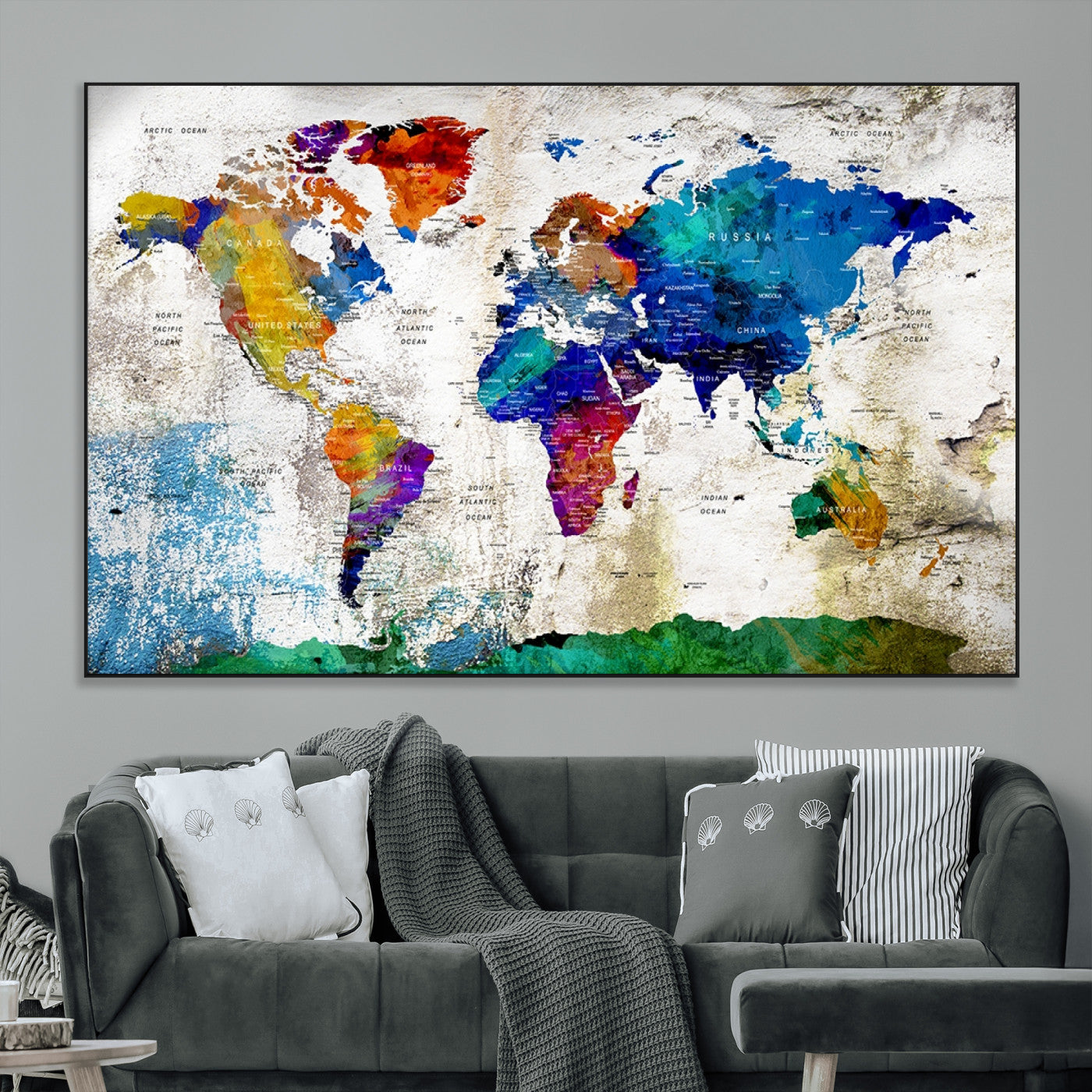 SEG-FC-51X34_Oversize - Push Pin World Map Canvas Print – Framed Wall Art for Couples to Track Their Travels – Anniversary