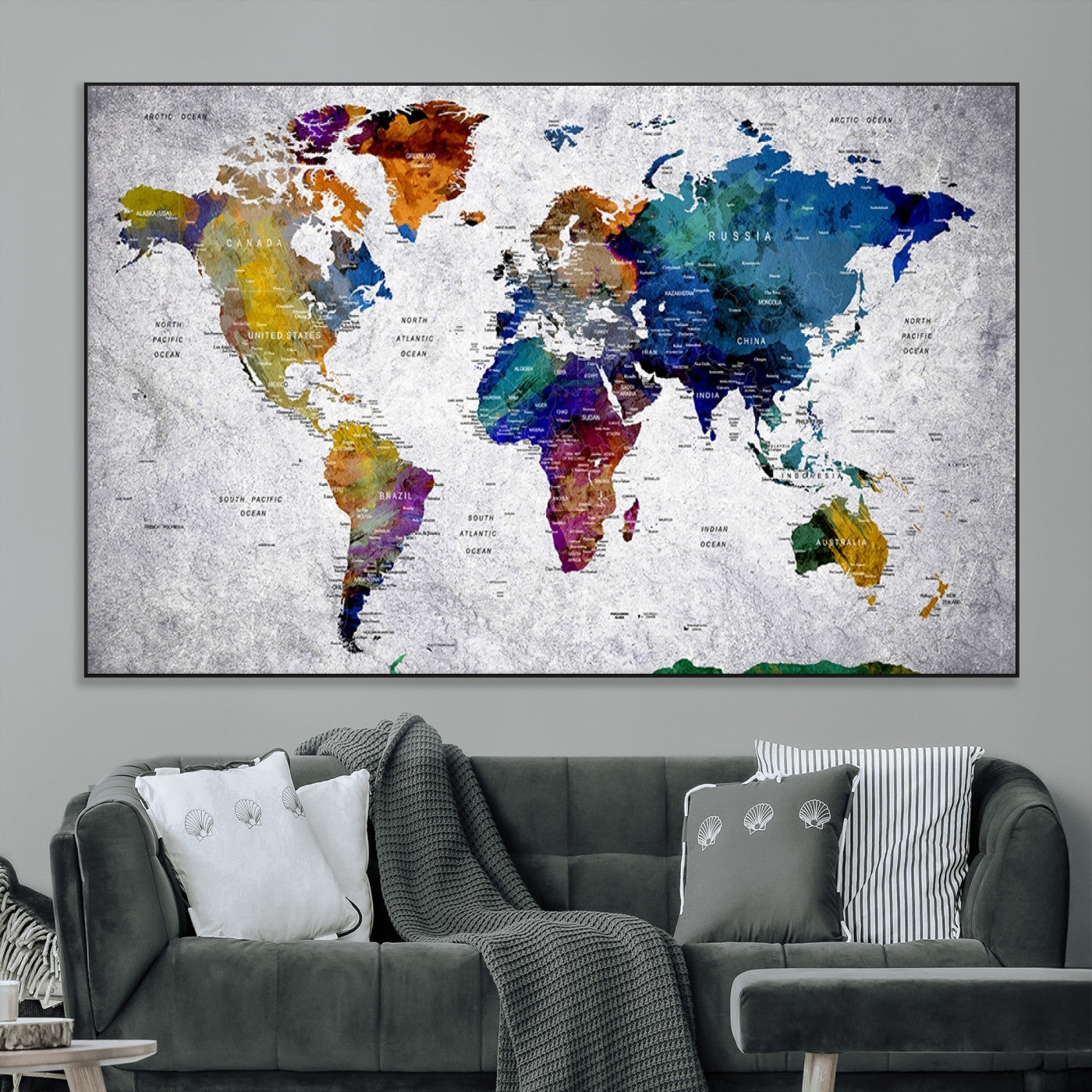 SEG-FC-51X34_Oversize - Push Pin World Map Canvas Print – Framed Wall Art for Couples to Track Their Travels – Anniversary
