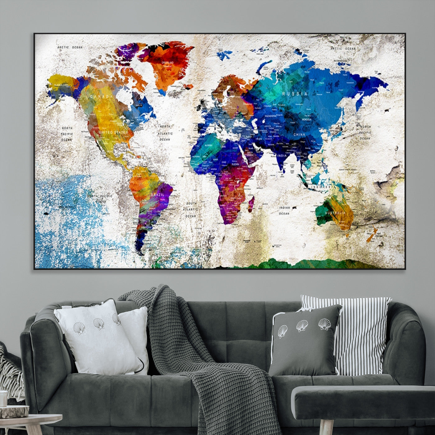 SEG-FC-51X34_Oversize - Push Pin World Map Canvas Print – Framed Wall Art for Couples to Track Their Travels – Anniversary