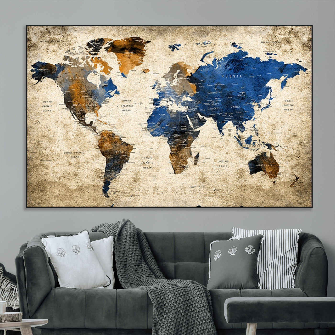 SEG-FC-51X34_Oversize - Push Pin World Map Canvas Print – Framed Wall Art for Couples to Track Their Travels – Anniversary