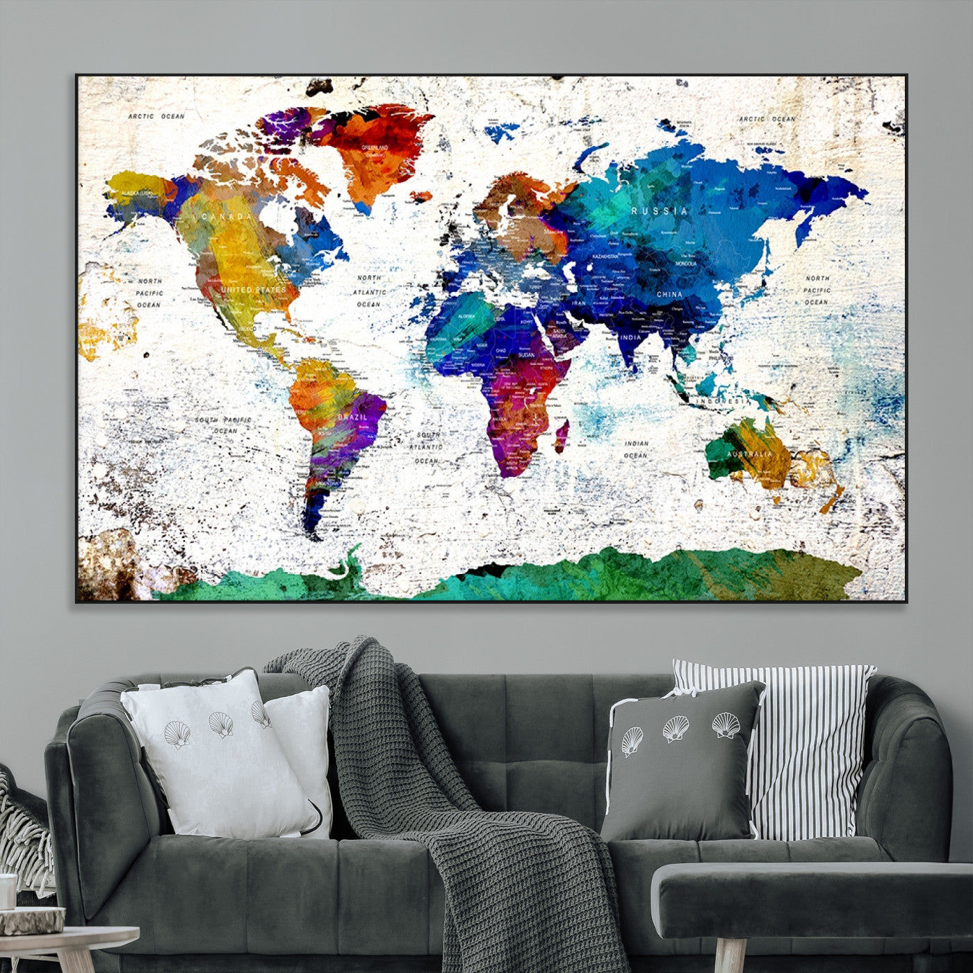 SEG-FC-51X34_Oversize - Push Pin World Map Canvas Print – Framed Wall Art for Couples to Track Their Travels – Anniversary