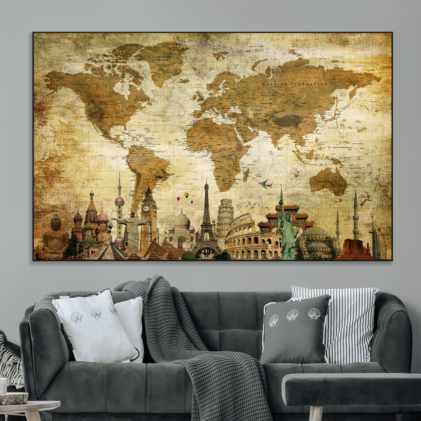 SEG-FC-51X34_Oversize - Push Pin World Map Canvas Print – Framed Wall Art for Couples to Track Their Travels – Anniversary