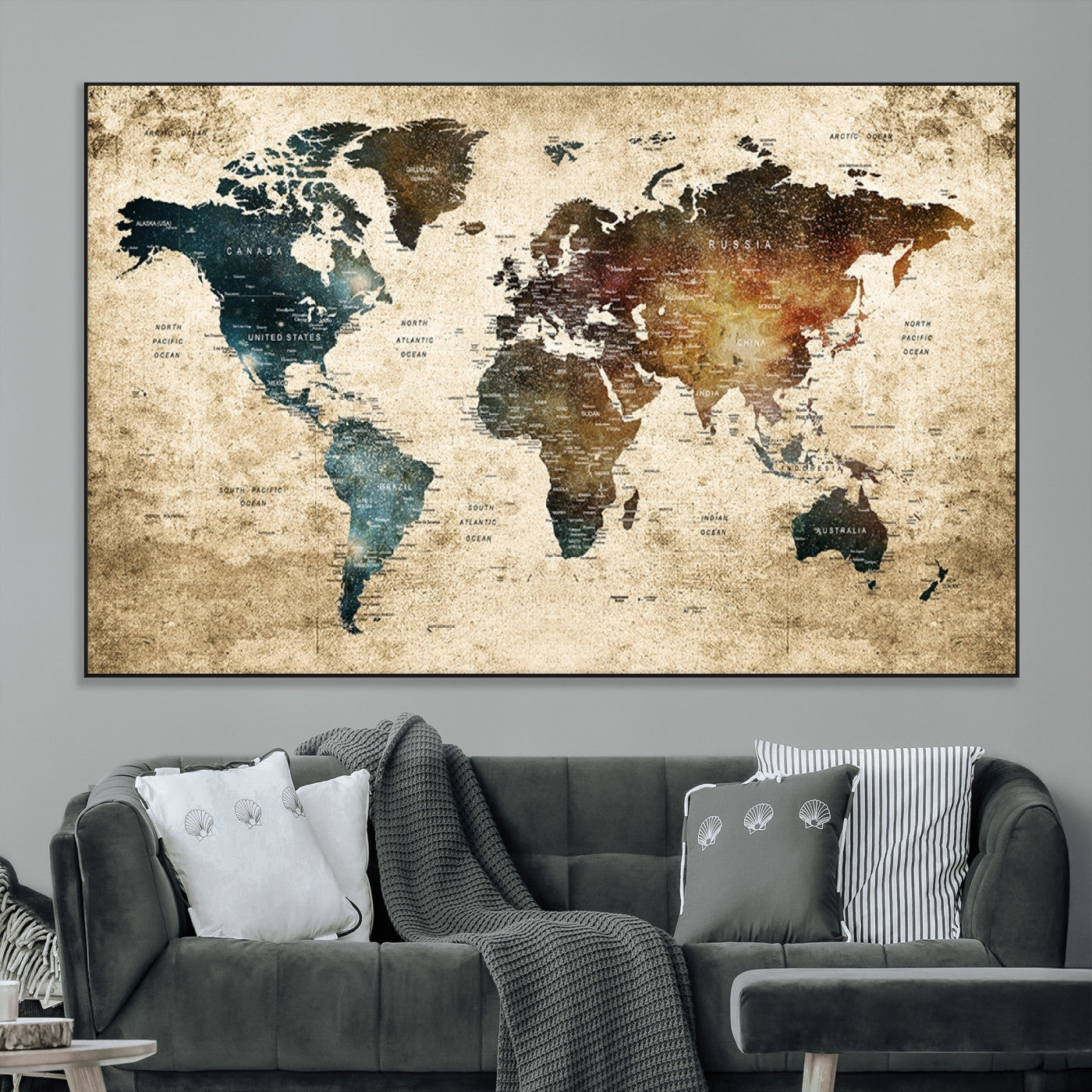 SEG-FC-51X34_Oversize - Push Pin World Map Canvas Print – Framed Wall Art for Couples to Track Their Travels – Anniversary