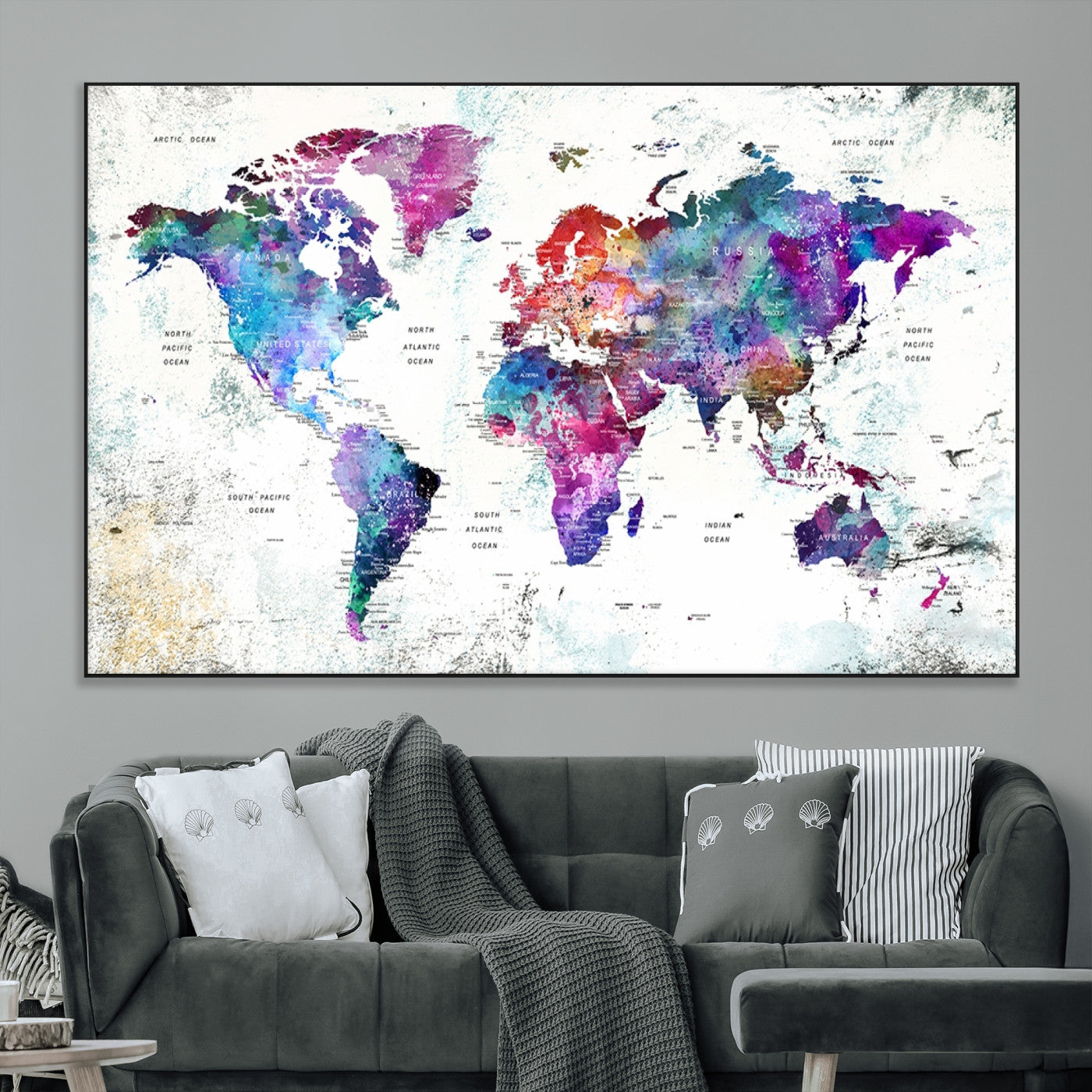 SEG-FC-51X34_Oversize - Push Pin World Map Canvas Print – Framed Wall Art for Couples to Track Their Travels – Anniversary
