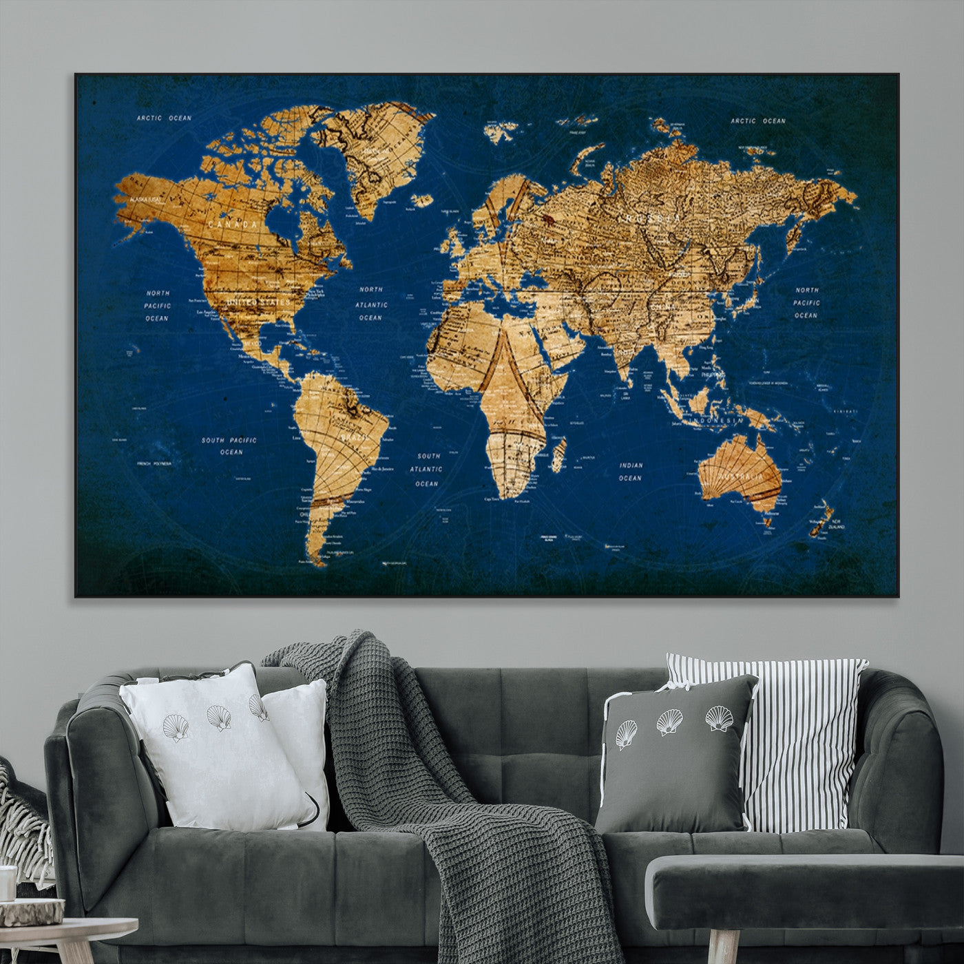 SEG-FC-51X34_Oversize - Push Pin World Map Canvas Print – Framed Wall Art for Couples to Track Their Travels – Anniversary