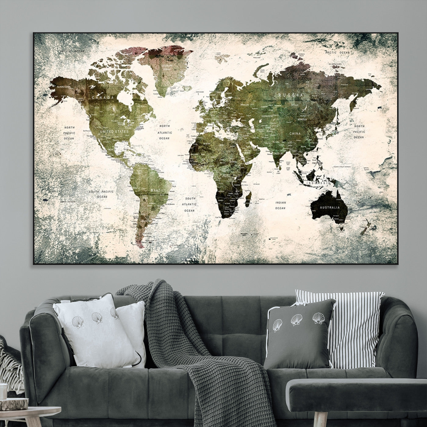 SEG-FC-51X34_Oversize - Push Pin World Map Canvas Print – Framed Wall Art for Couples to Track Their Travels – Anniversary