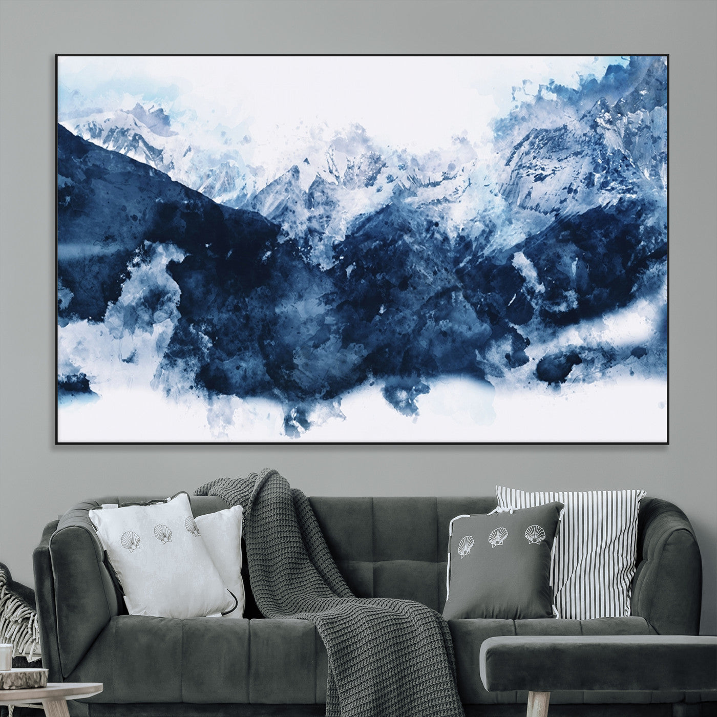 81700-MGV-CV-36X24-Abstract Blue Mountain Canvas Wall Art – Modern Triptych Landscape Print – Contemporary Nature Decor for Living Room or Office – Ready to
