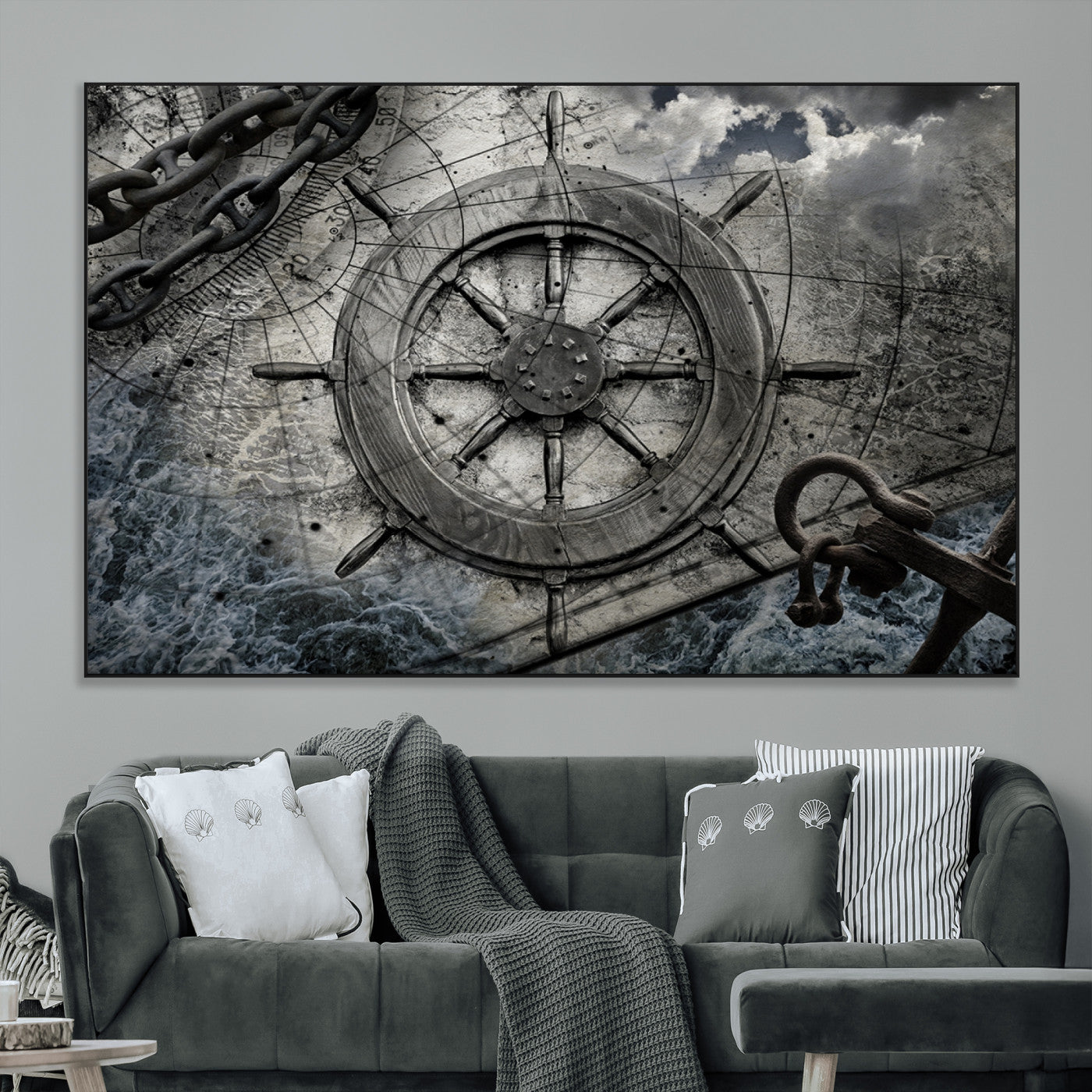 SEG-FC-51X34_Oversize - Ship Steering Wheel Vintage Wall Art Canvas Print