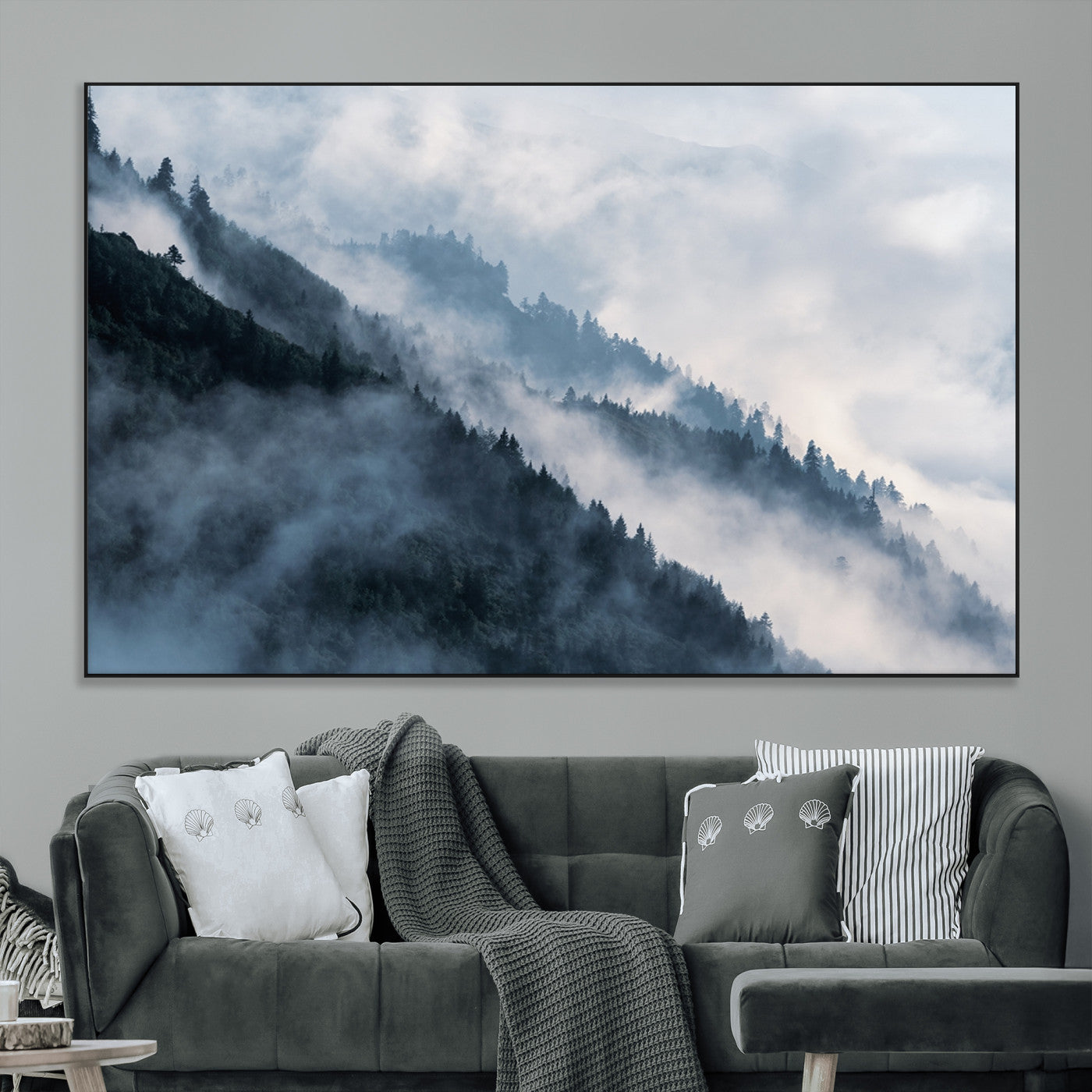 SEG-FC-51X34_Oversize - Foggy Forest Wall Art Canvas Print – Misty Mountain Landscape Decor – Ready to Hang Nature-Inspired