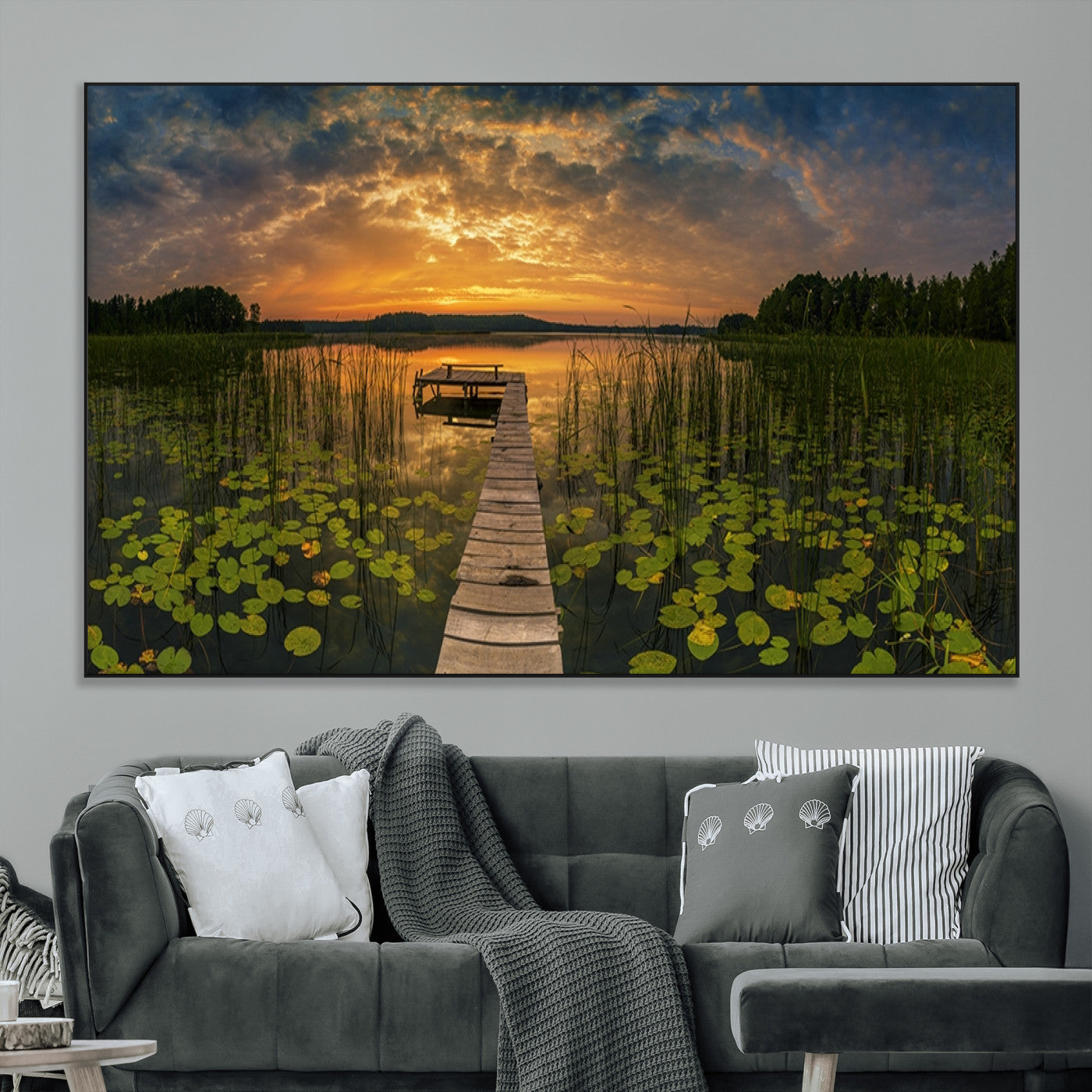-Lake and Flower Wall Art Canvas Print
