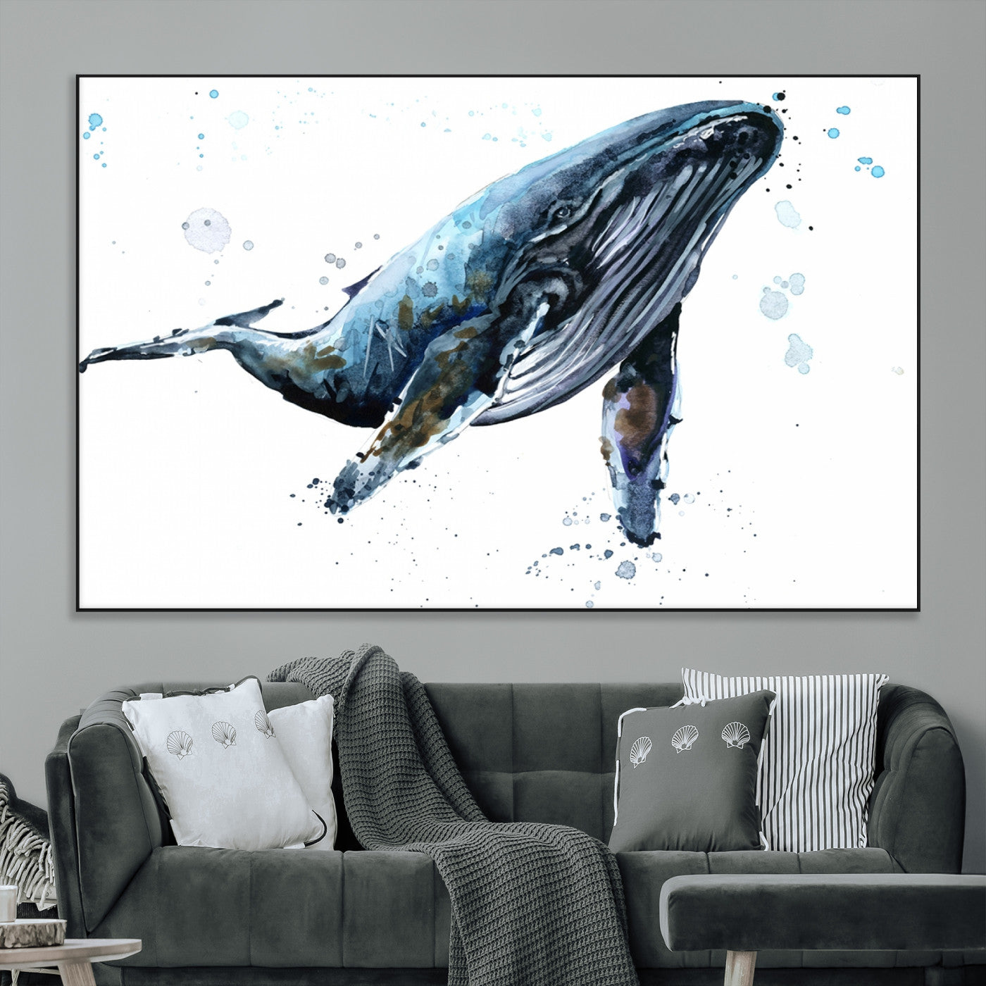 SEG-FC-51X34_Oversize - Watercolor Whale Wall Art Canvas Print