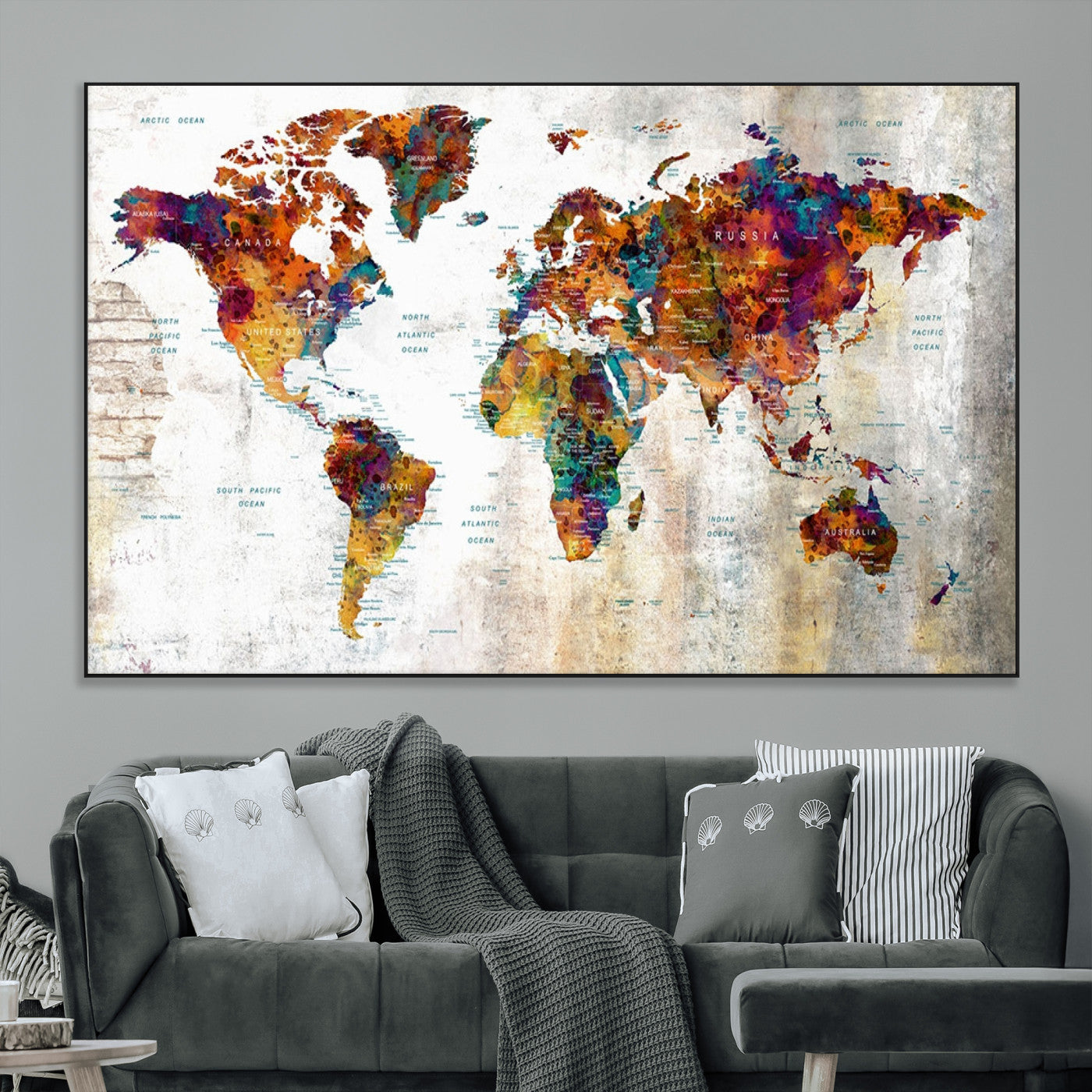 SEG-FC-51X34_Oversize - Push Pin World Map Canvas Print – Framed Wall Art for Couples to Track Their Travels – Anniversary