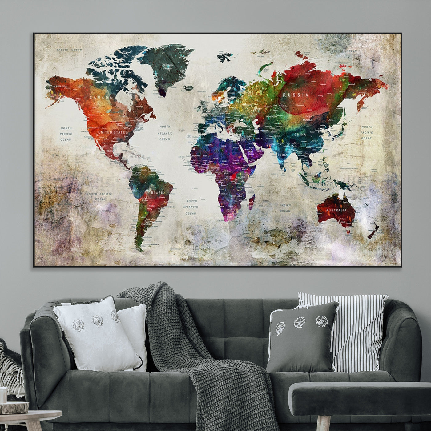 SEG-FC-51X34_Oversize - Push Pin World Map Canvas Print – Framed Wall Art for Couples to Track Their Travels – Anniversary