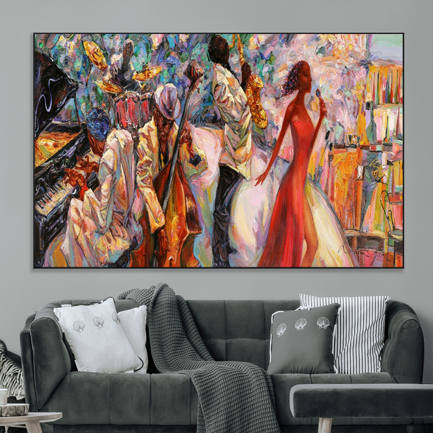 SEG-FC-51X34_Oversize - Abstract Afro American Jazz Canvas Wall Art | Music-Inspired Painting for Dining Room, Living Room,