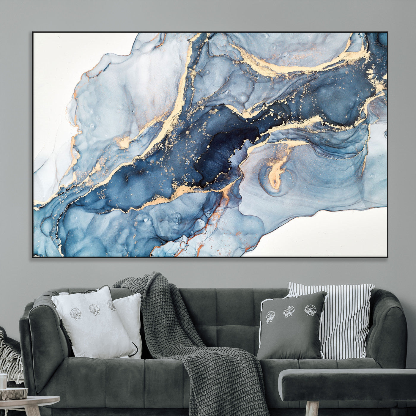 33782-MGV-CV-36X24-Abstract Art Print - Blue Abstract Canvas Wall Art Print Abstract Art Fluid Effect Marble Wall Art