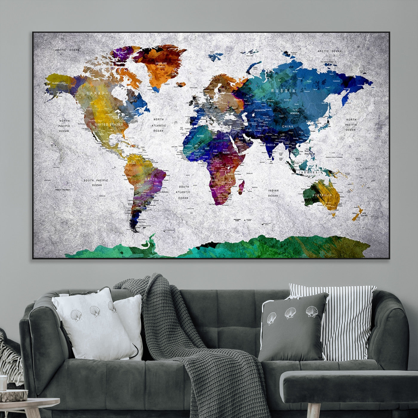 SEG-FC-51X34_Oversize - Push Pin World Map Canvas Print – Framed Wall Art for Couples to Track Their Travels – Anniversary
