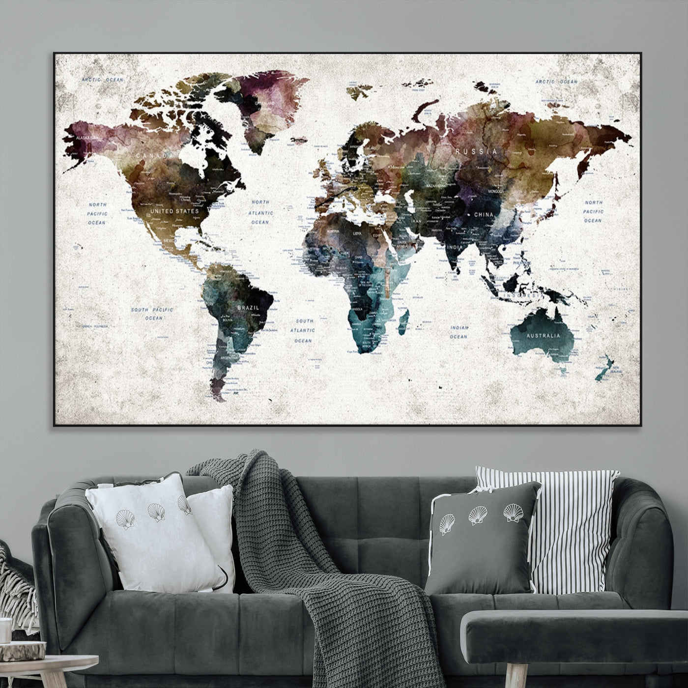 SEG-FC-51X34_Oversize - Push Pin World Map Canvas Print – Framed Wall Art for Couples to Track Their Travels – Anniversary