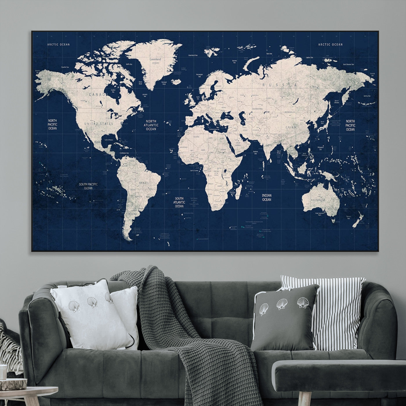 17866-MGV-CV-36X24-Push Pin World Map Canvas Print – Framed Wall Art for Couples to Track Their Travels – Anniversary