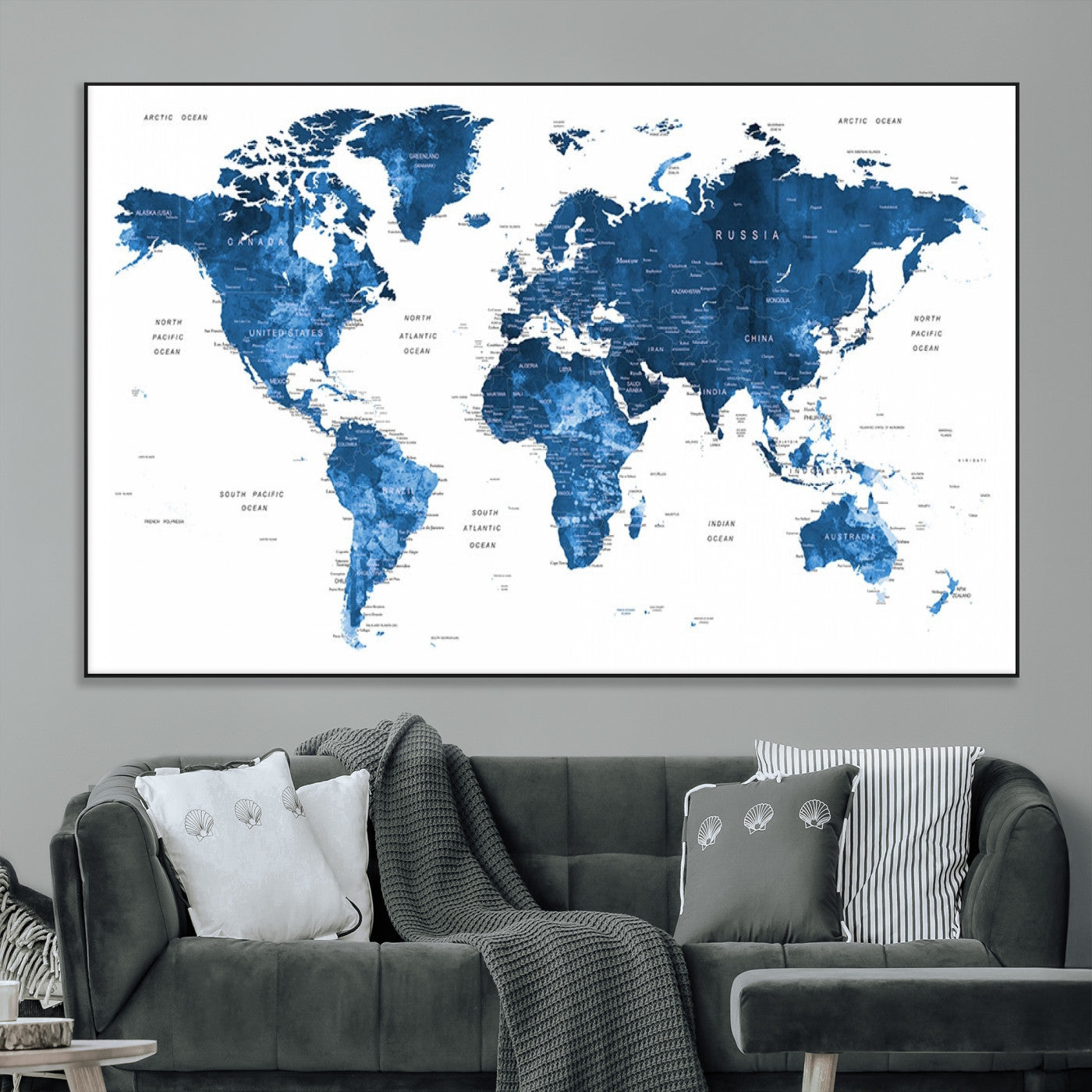 SEG-FC-51X34_Oversize - Push Pin World Map Canvas Print – Framed Wall Art for Couples to Track Their Travels – Anniversary