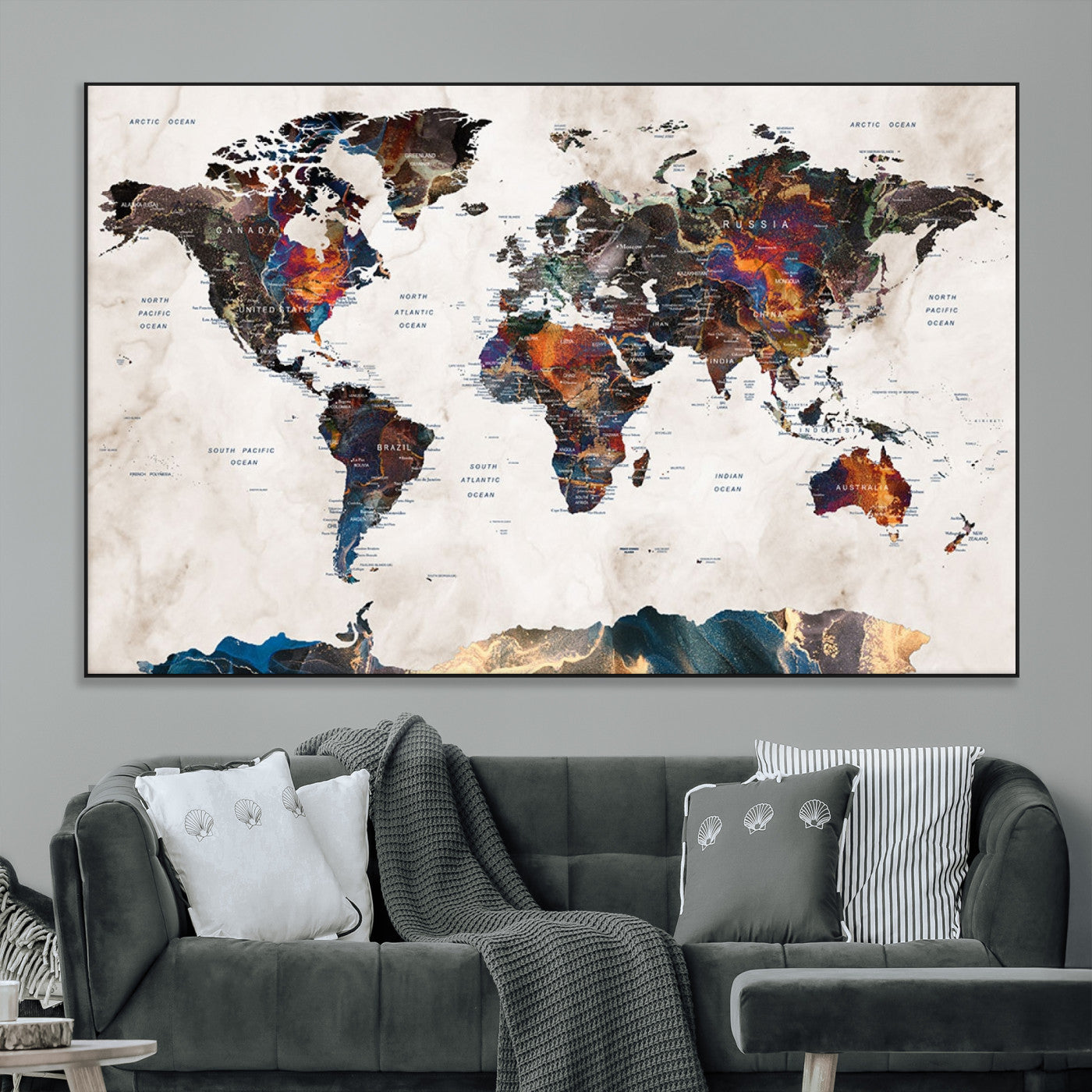 SEG-FC-51X34_Oversize - Push Pin World Map Canvas Print – Framed Wall Art for Couples to Track Their Travels – Anniversary