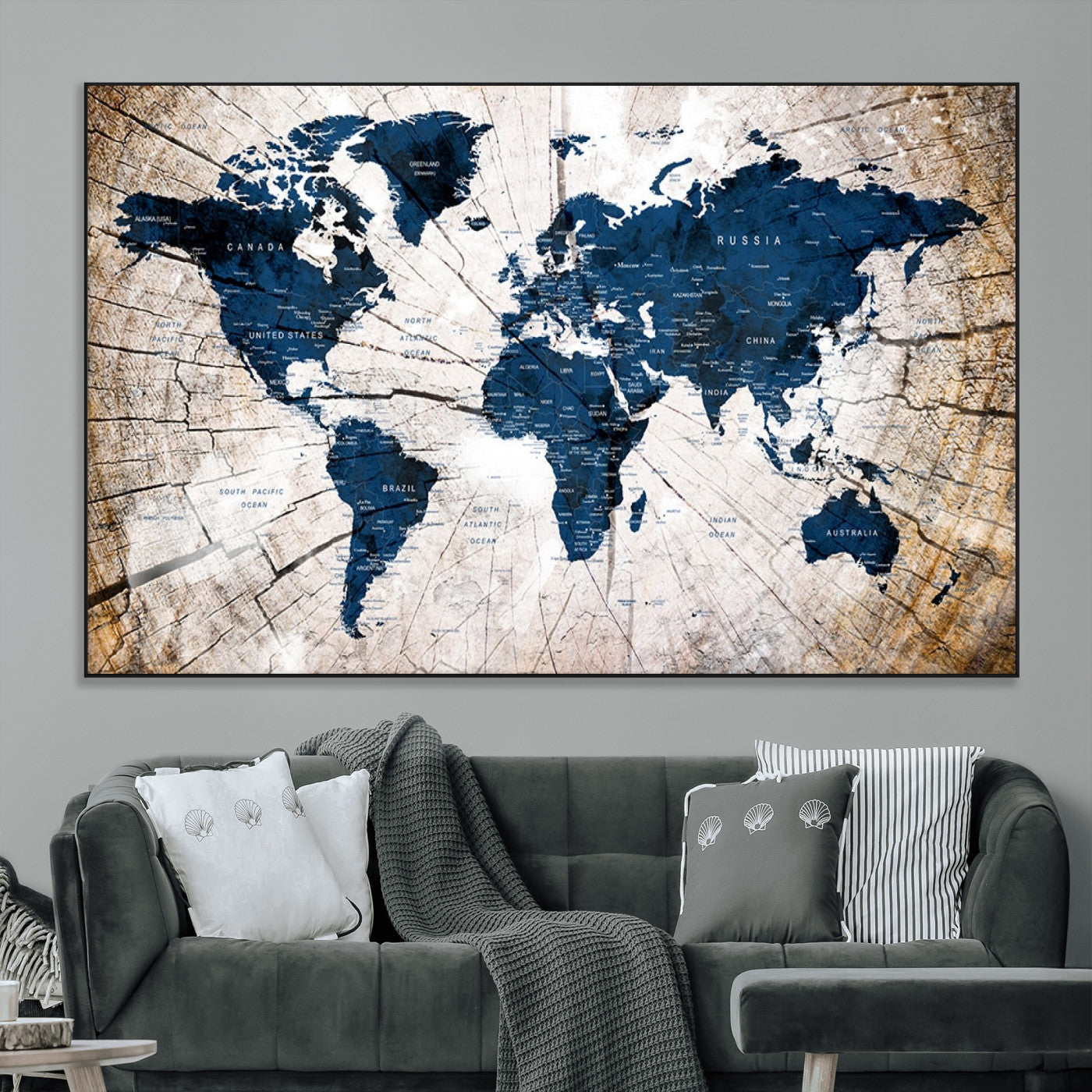SEG-FC-51X34_Oversize - Push Pin World Map Canvas Print – Framed Wall Art for Couples to Track Their Travels – Anniversary